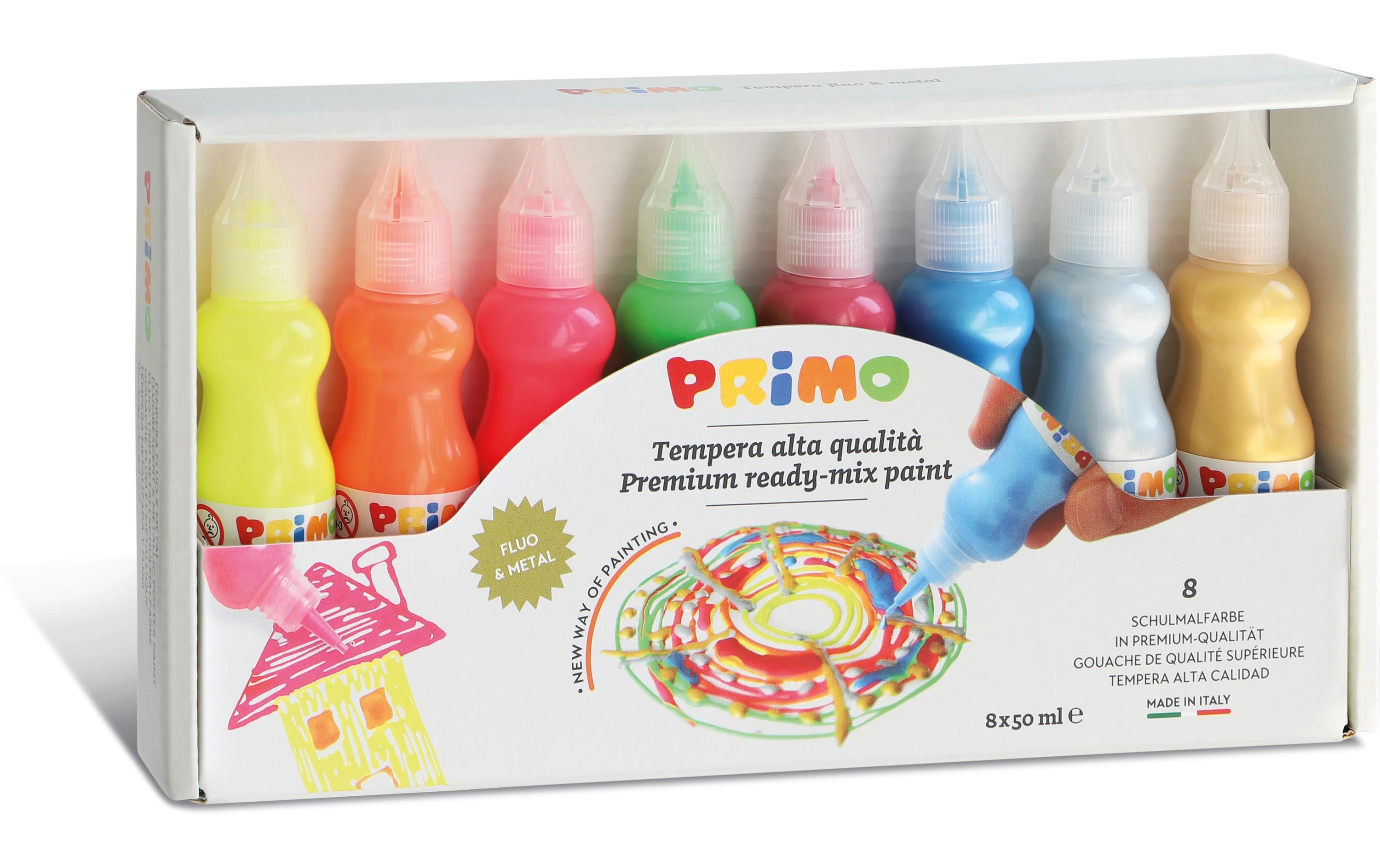 Primo Temperafarben Premium 8 x 50 ml, Metallic & Fluoreszierend
