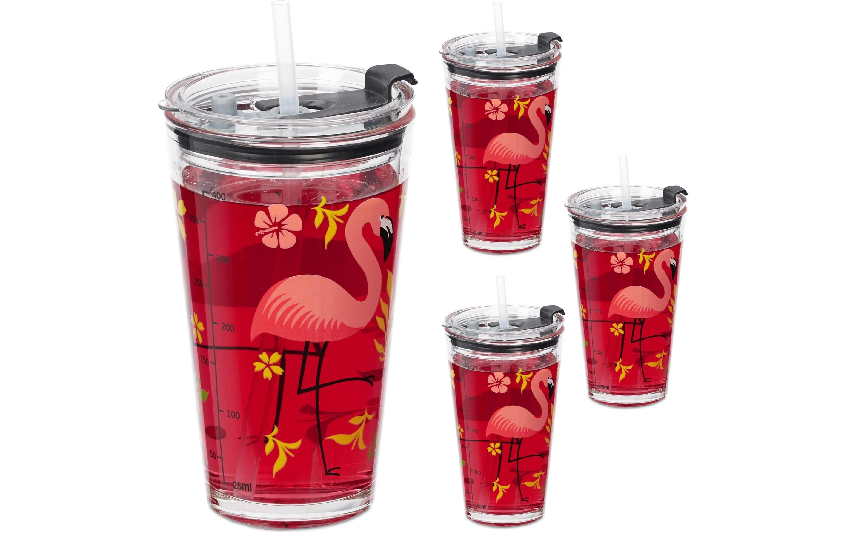 relaxdays Trinkglas Flamingo 4 Stück, 450 ml