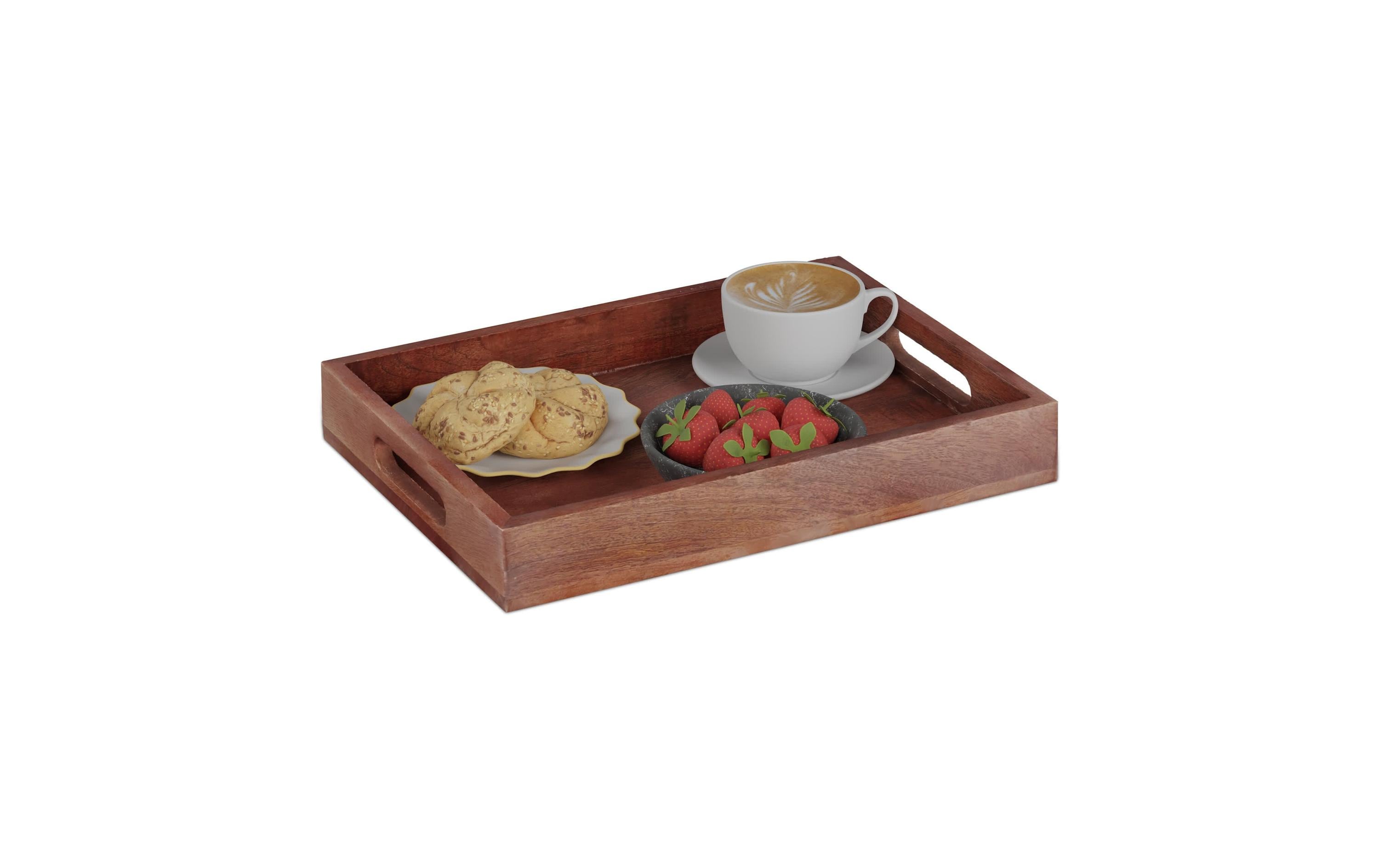 relaxdays Serviertablett Mangoholz Braun, 26 x 36 cm