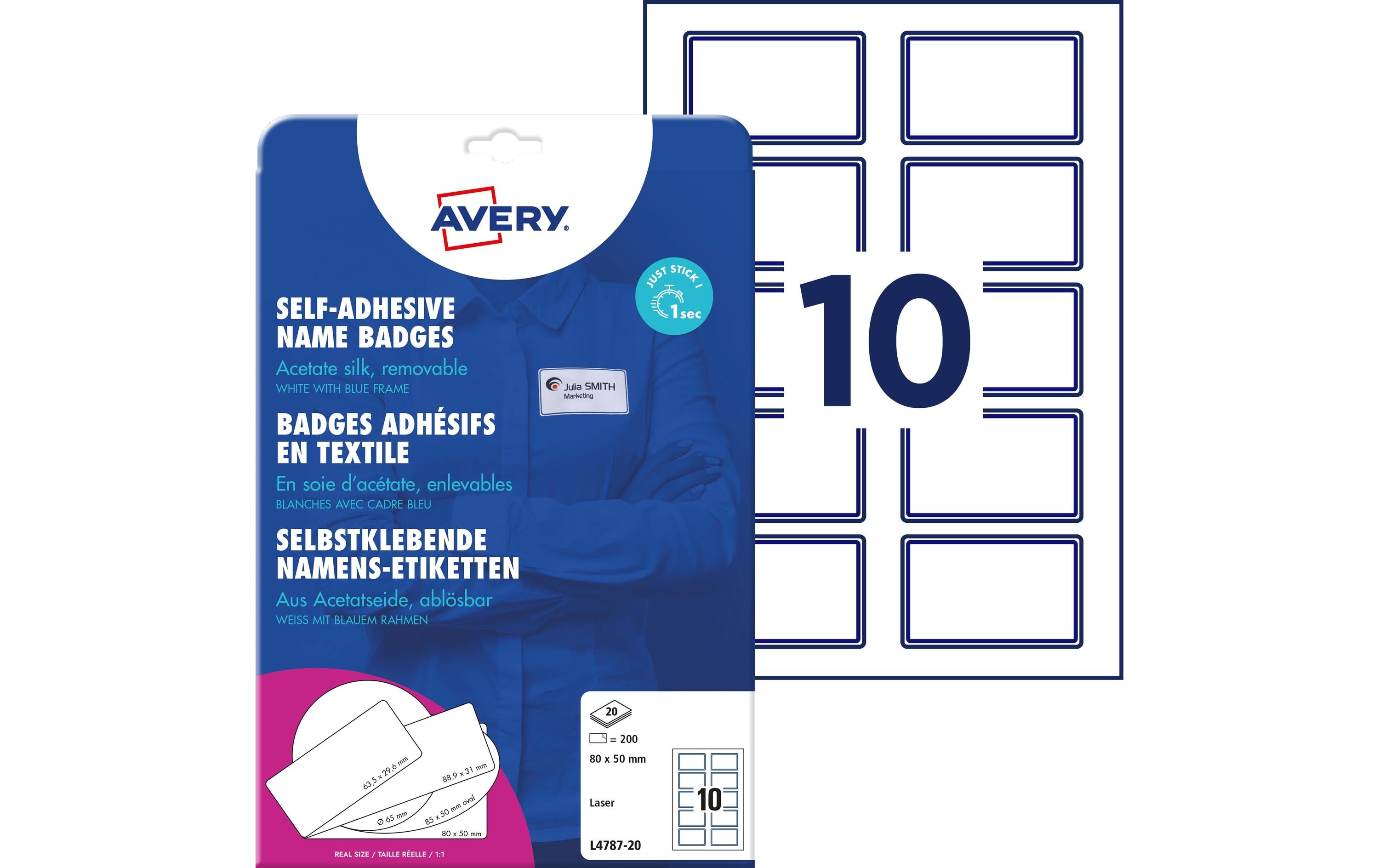 Avery Zweckform Namensetiketten 80 x 50 mm, 20 Blatt