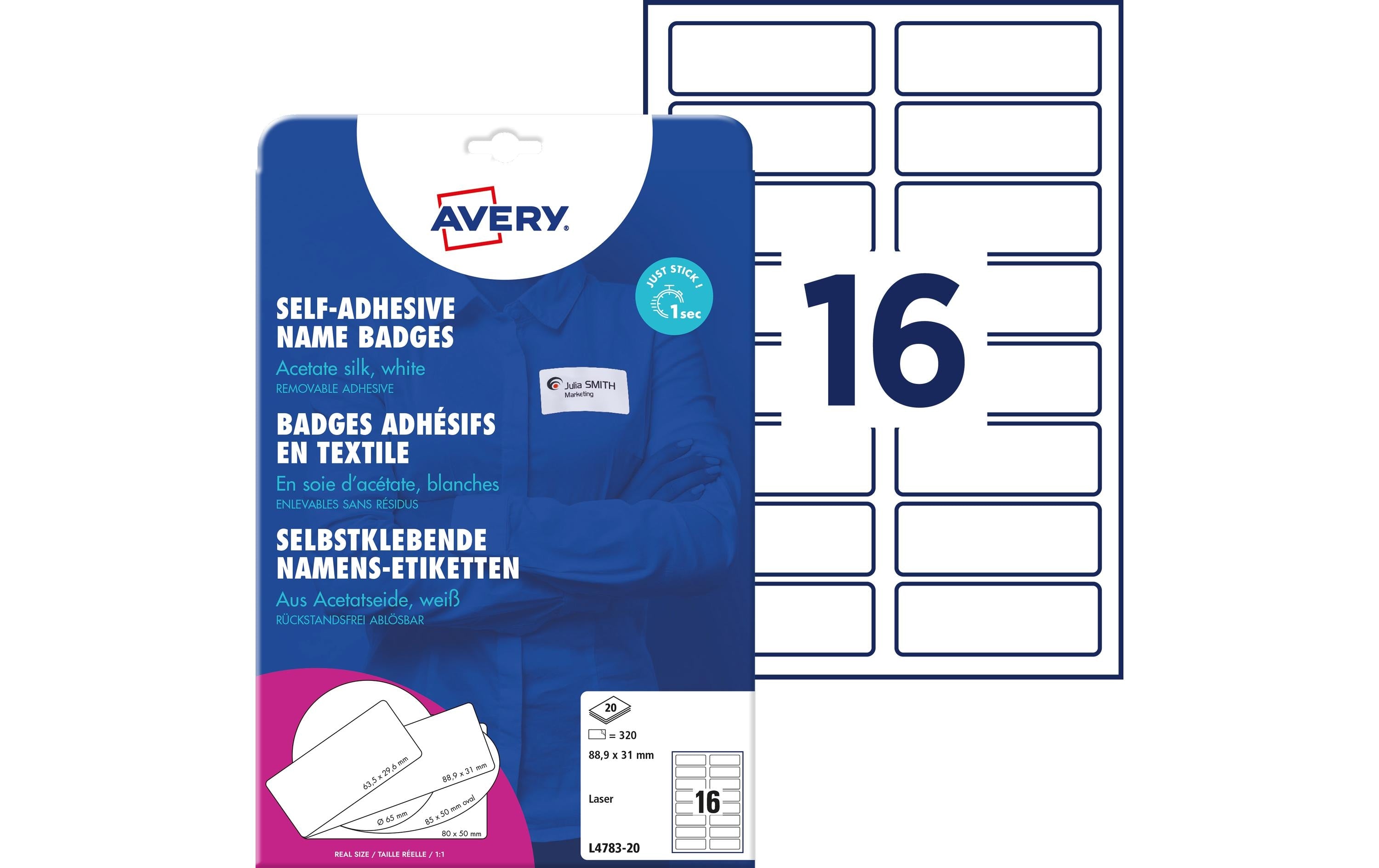 Avery Zweckform Namensetiketten 88.9 x 31 mm, 20 Blatt