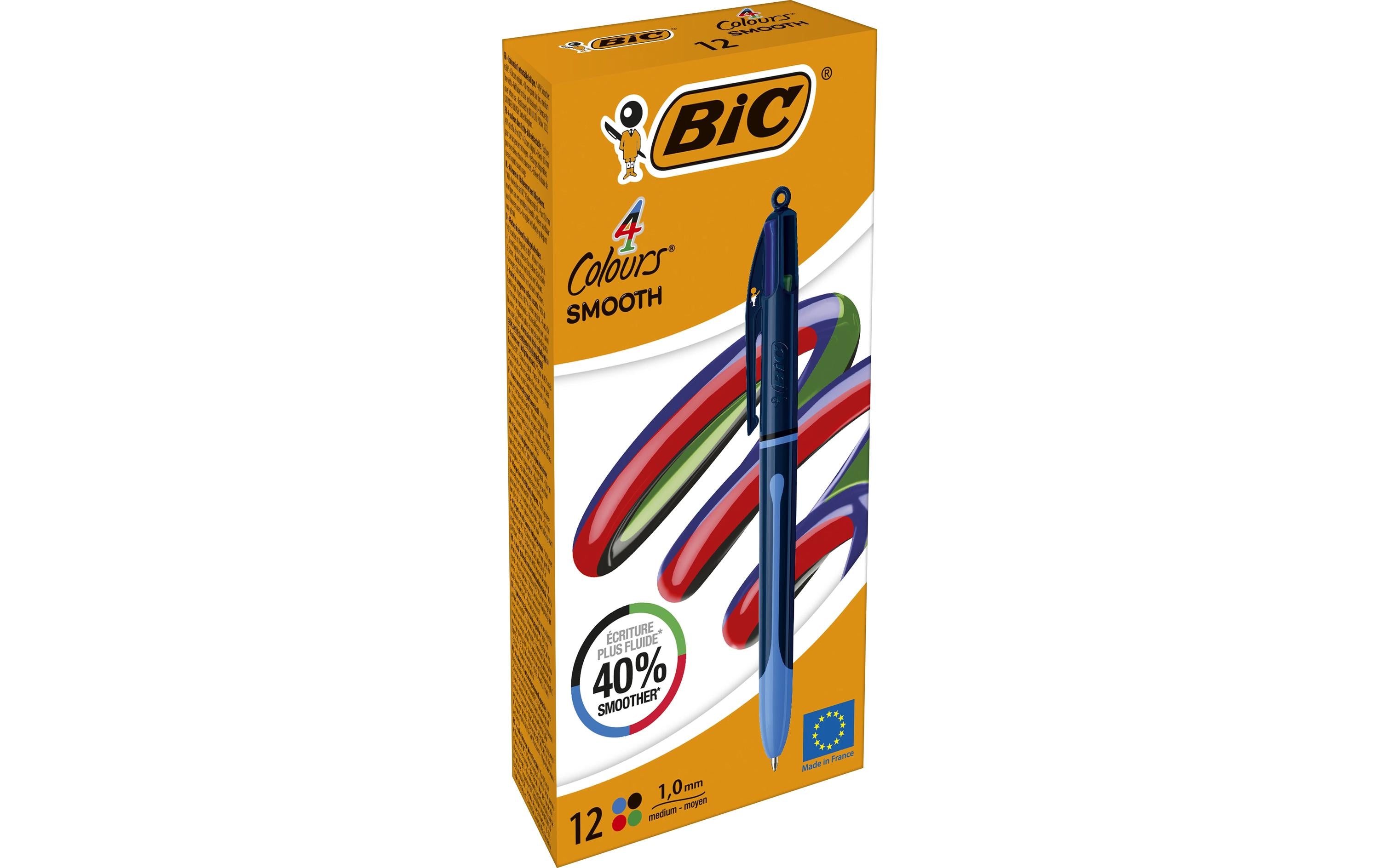 BIC 4 Colours Kugelschreiber Smooth Box, 12 Stk, 1.0 mm, Blau