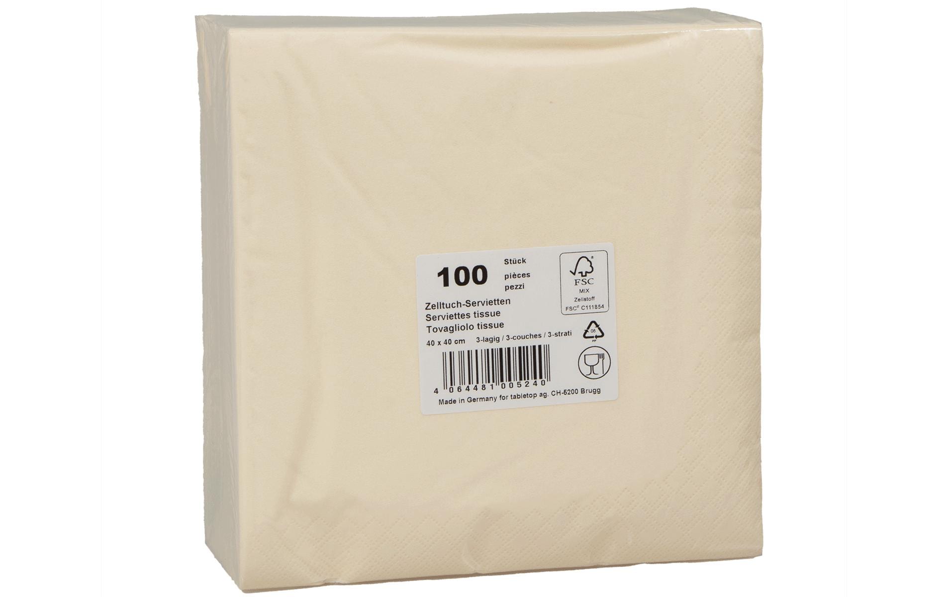 ELCO Papierservietten 40 cm x 40 cm, 100 Stück, Crème
