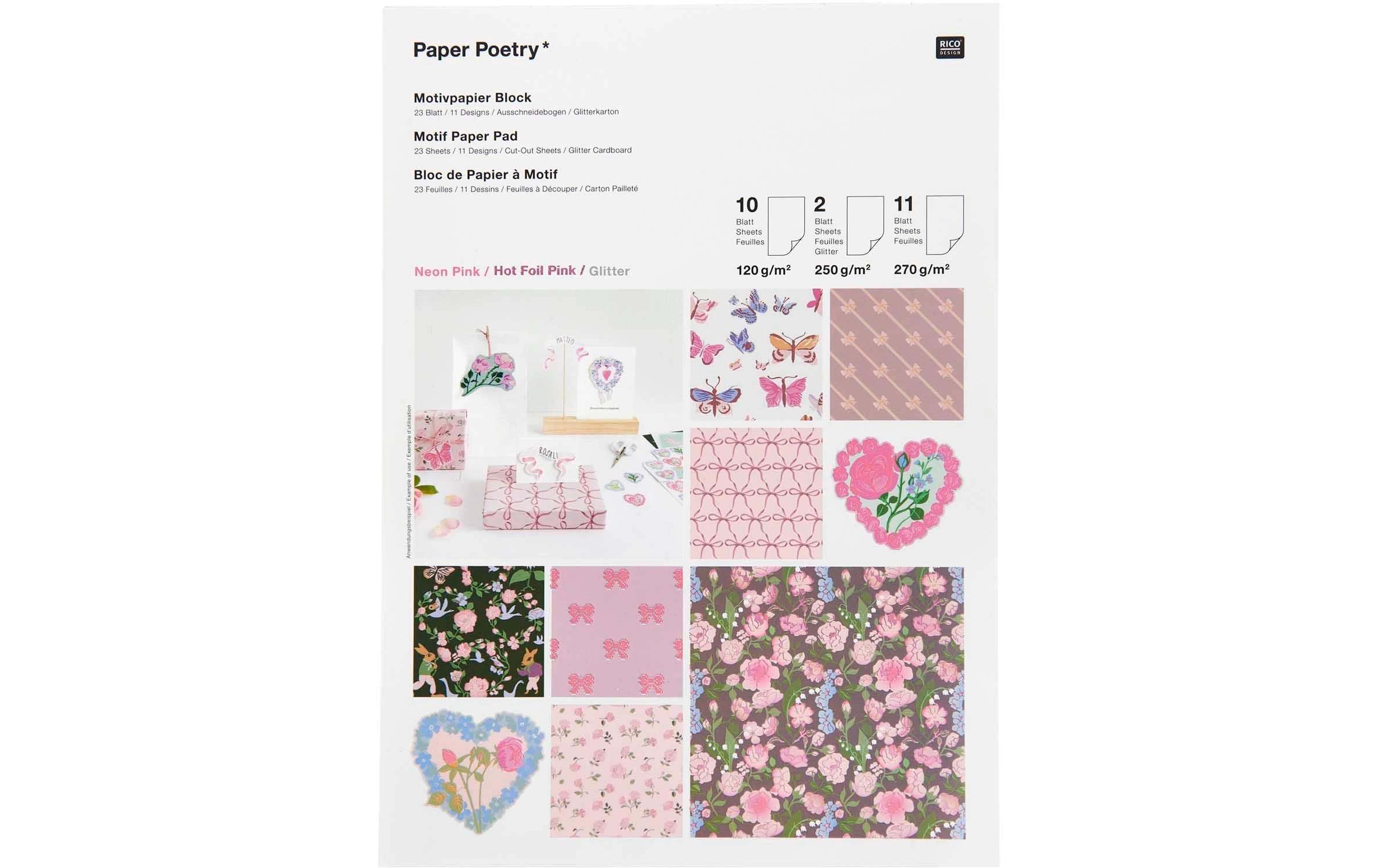 Rico Design Motivpapier La Vie En Rose A4, 270 g/m², Mehrfarbig