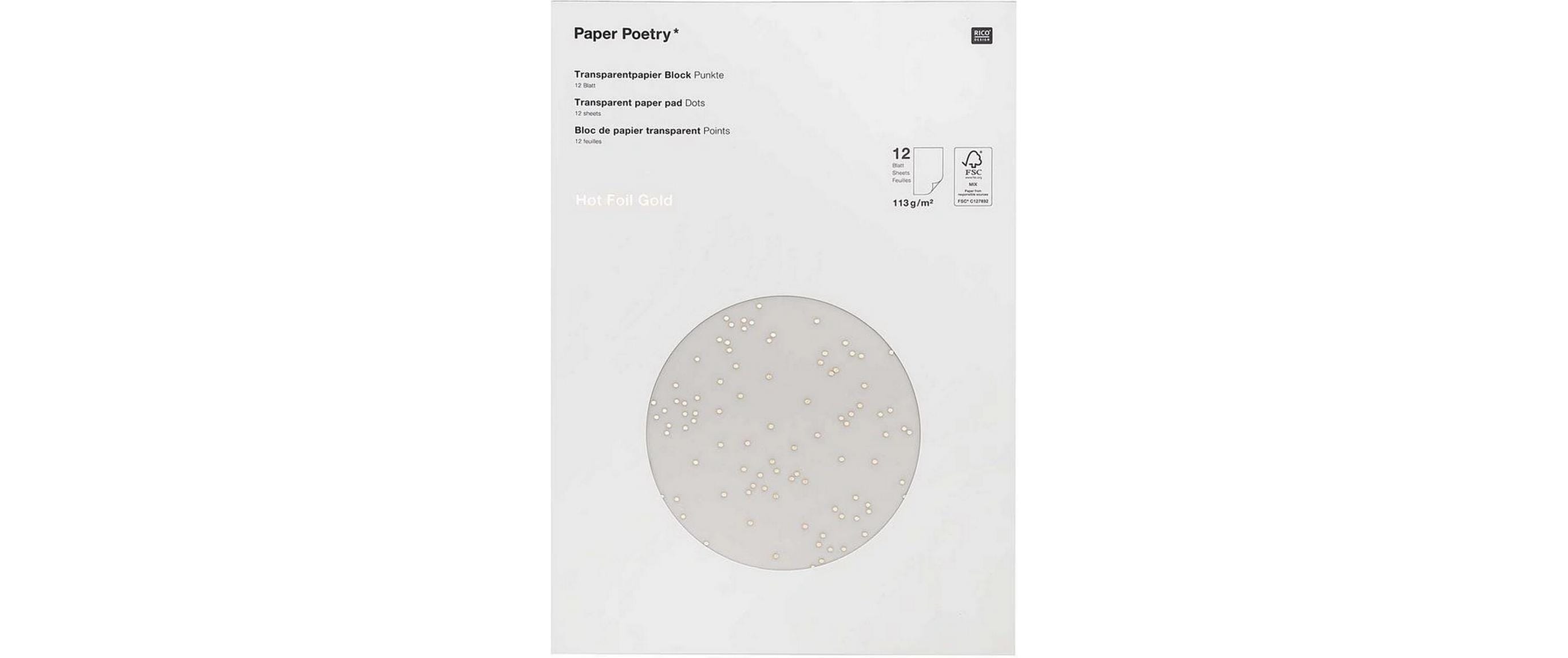 Rico Design Transparentpapier Punkte A4, 113 g/m²,  1 Stück, Gold