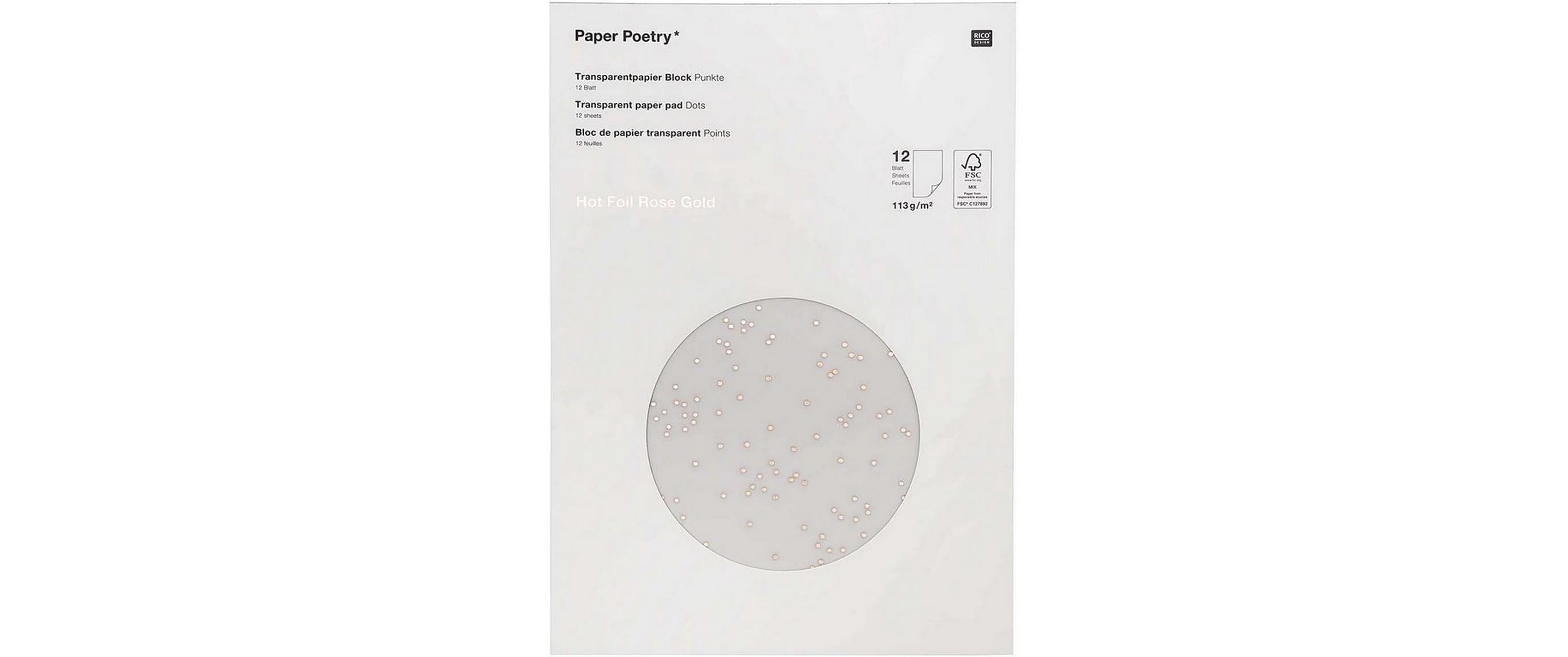 Rico Design Transparentpapier Punkte A4, 113 g/m²,  1 Stück, Roségold