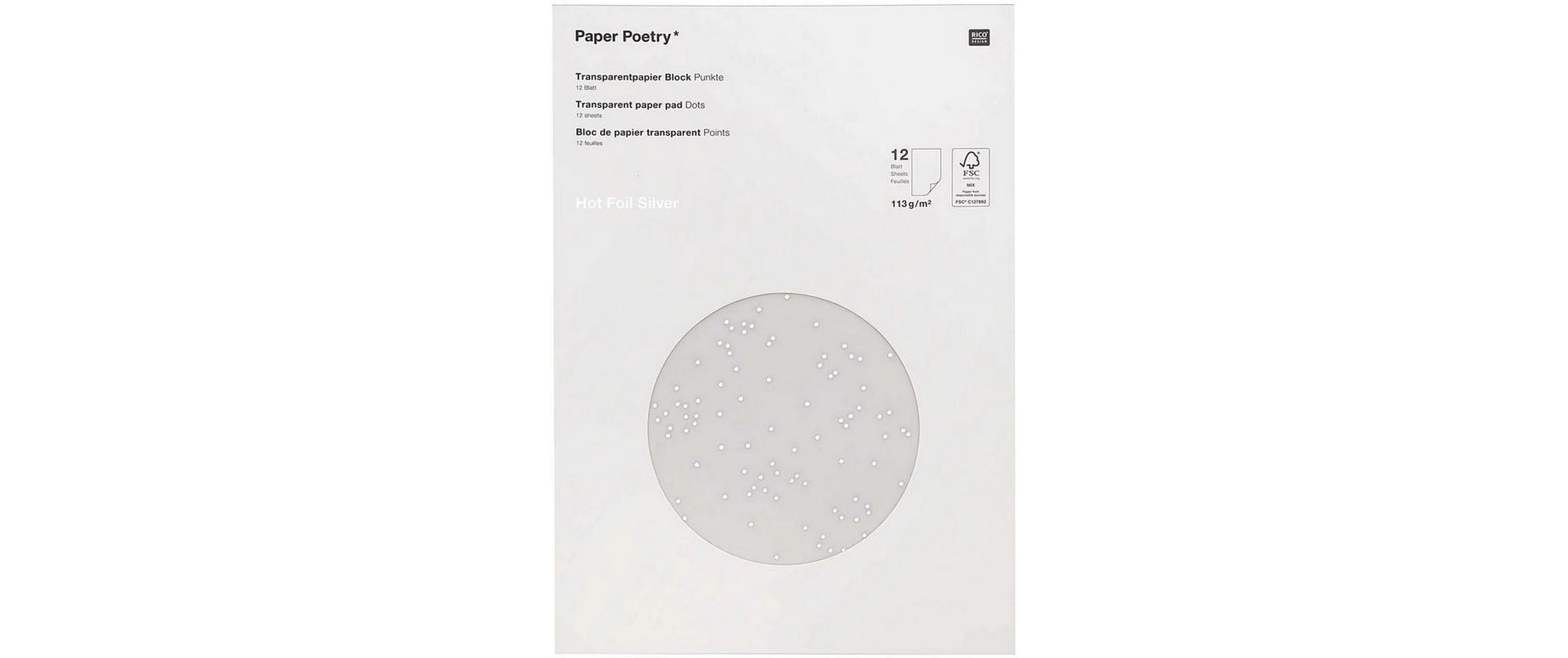 Rico Design Transparentpapier Punkte A4, 113 g/m²,  1 Stück, Silber
