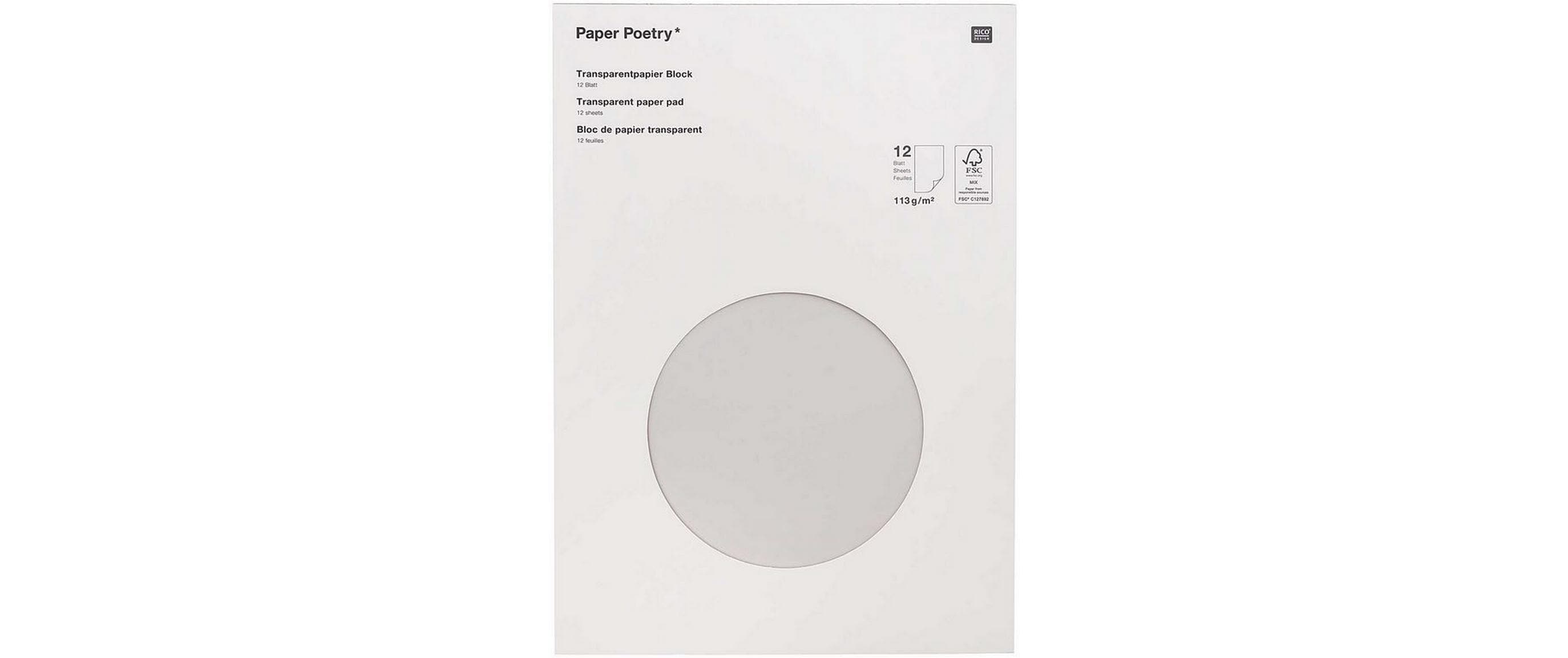 Rico Design Transparentpapier Block A4, 113 g/m²,  1 Stück, Transparent
