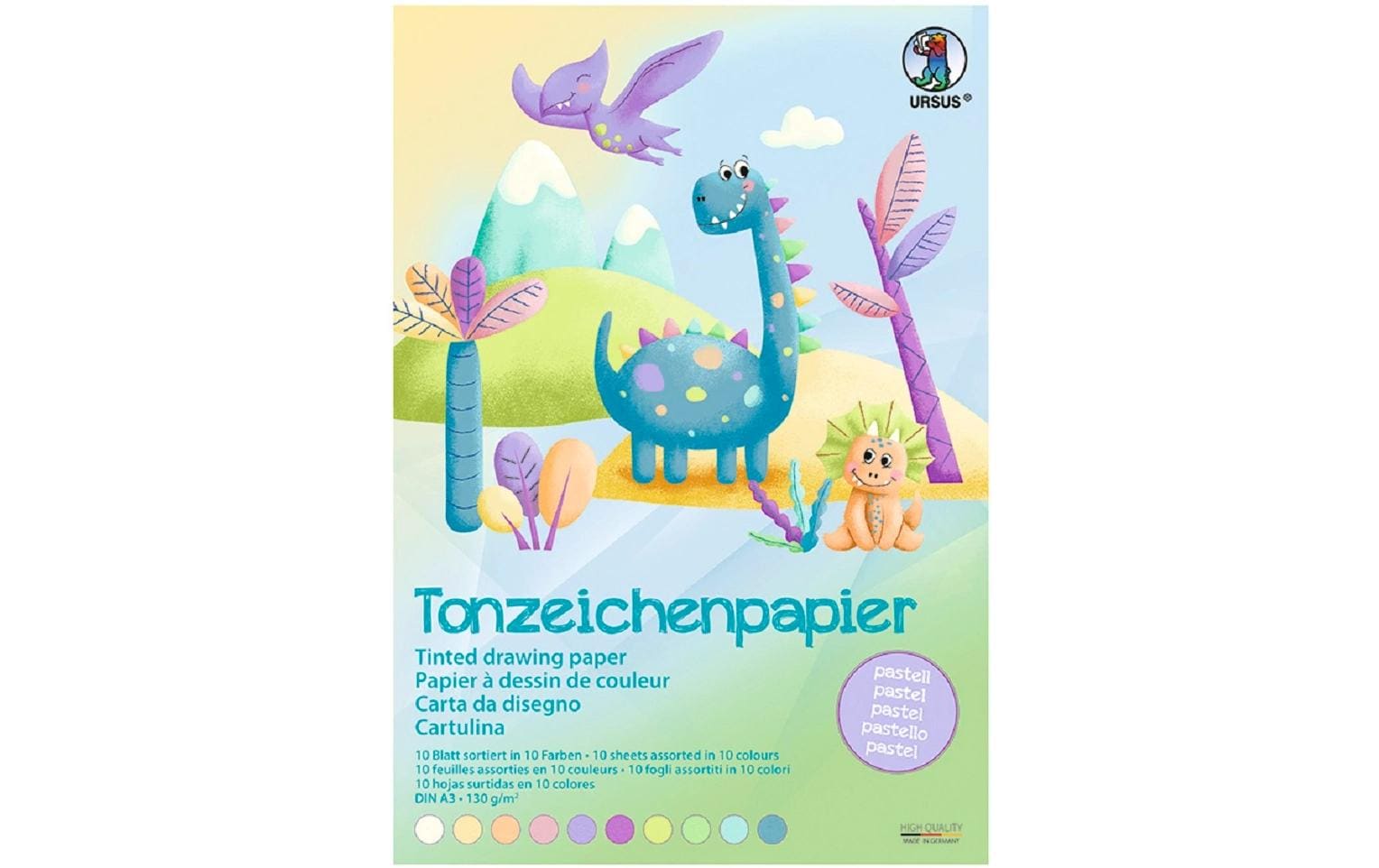 URSUS Tonzeichenpapier A3, 130 g/m², 10 Blatt, 10 Farben