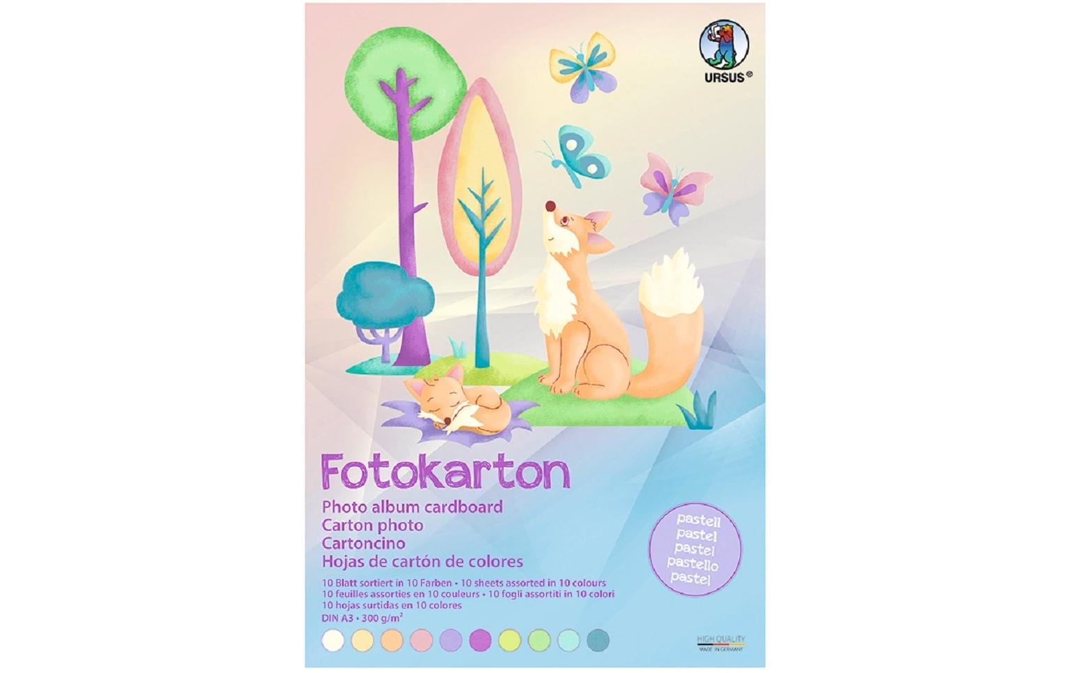 URSUS Fotokarton A3, 300 g/m², 10 Blatt, 10 Farben