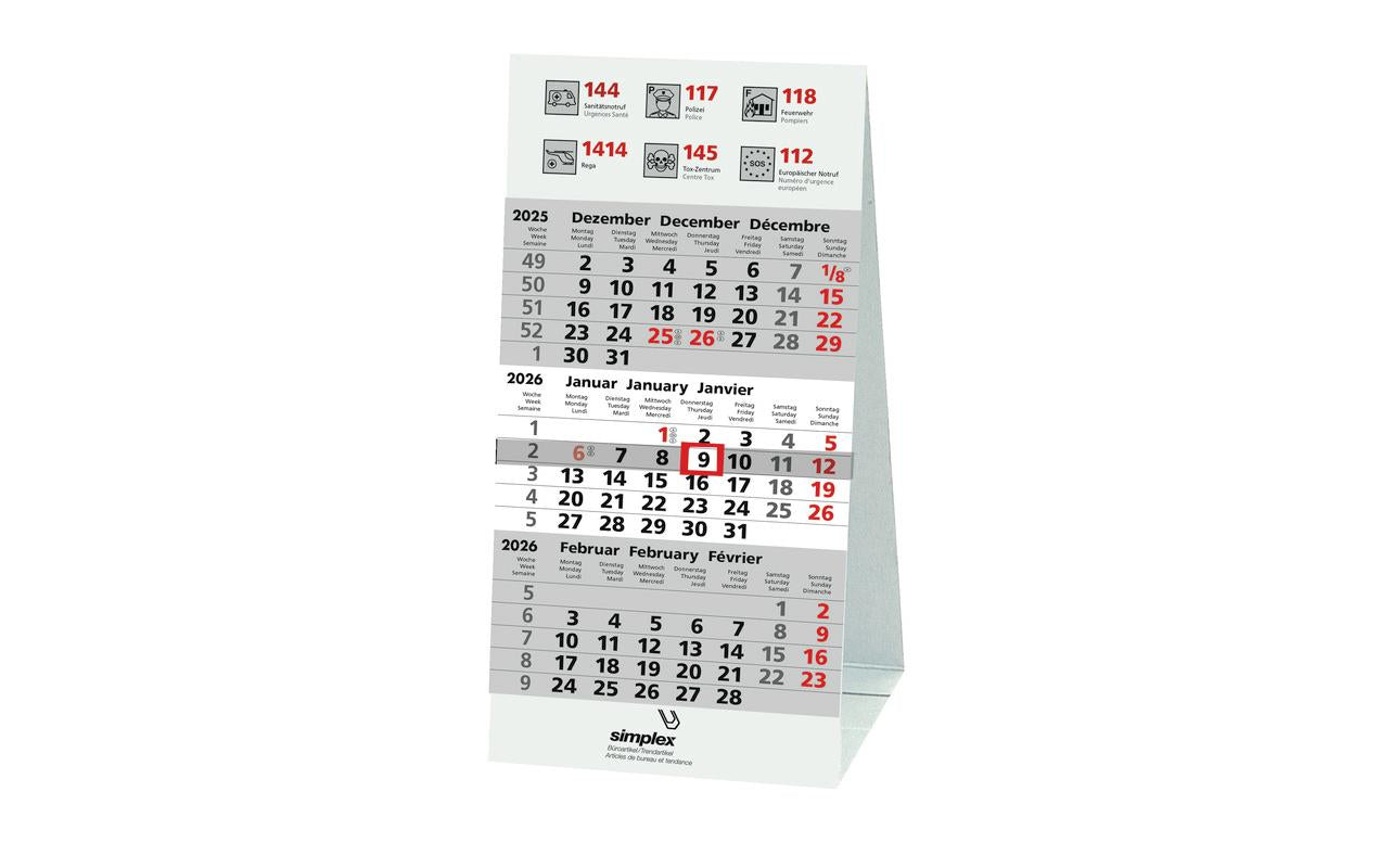 Simplex 3-Monats-Tischaufsteller 95 x 20.2 cm, 2026