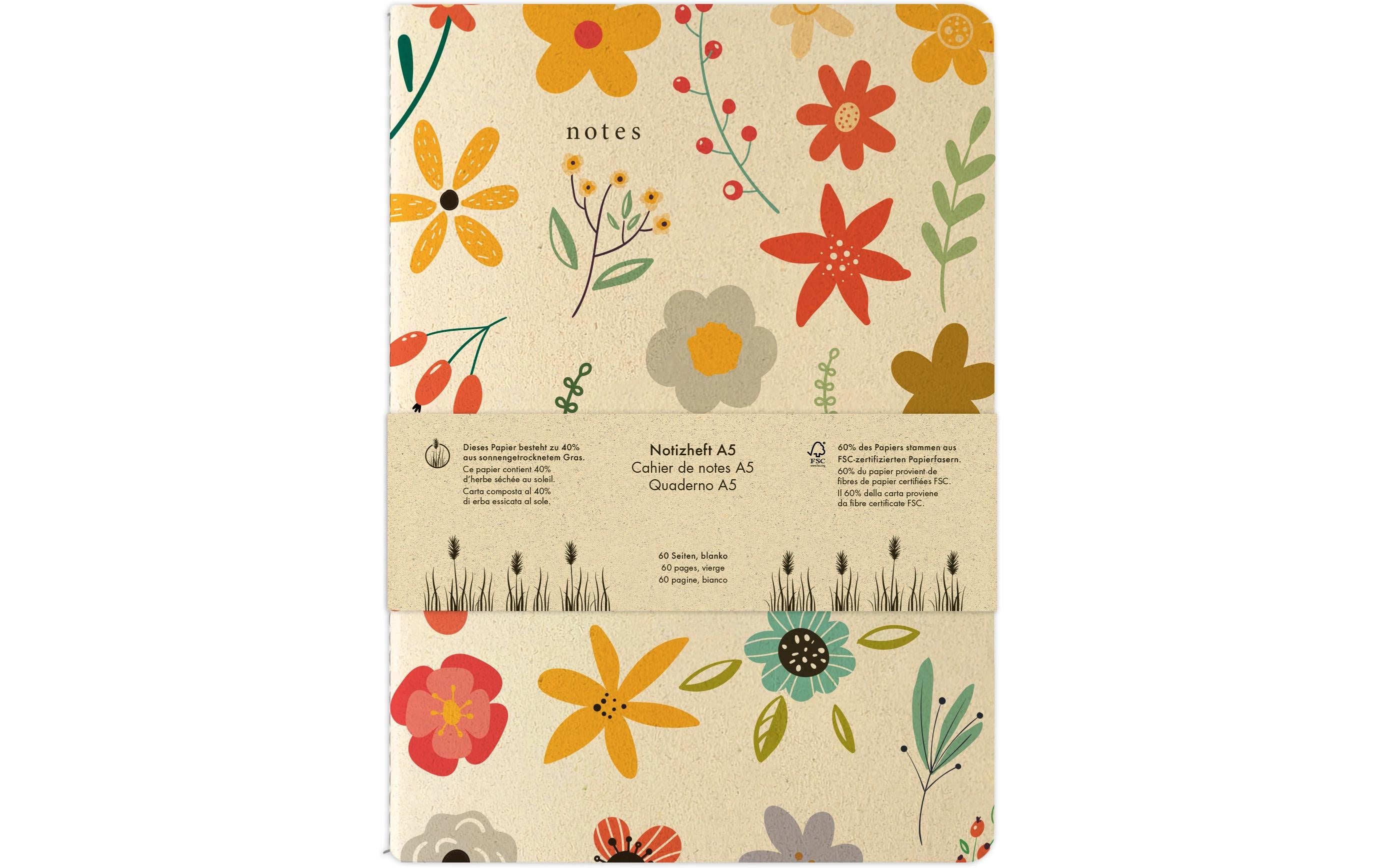 Natur Verlag Notizheft Blumenmuster 14.8 x 21 cm, Blanko