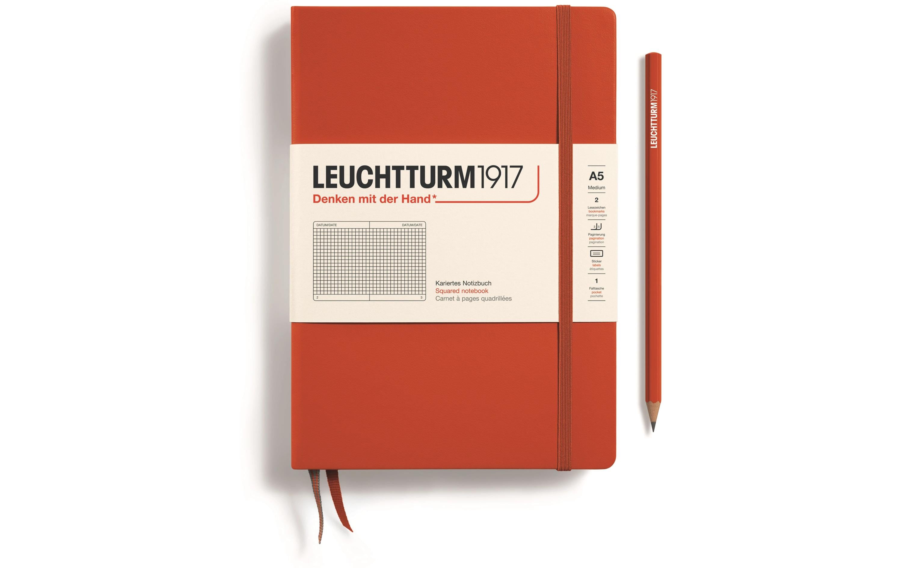 Leuchtturm Notizbuch Medium A5, Kariert, Rot