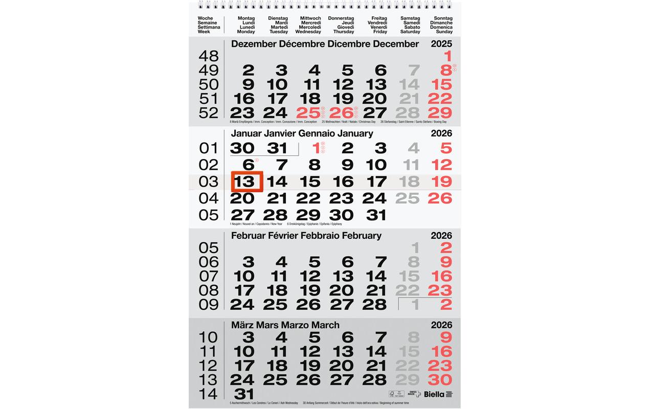 Biella 4-Monats-Kalender 31 x 47 cm