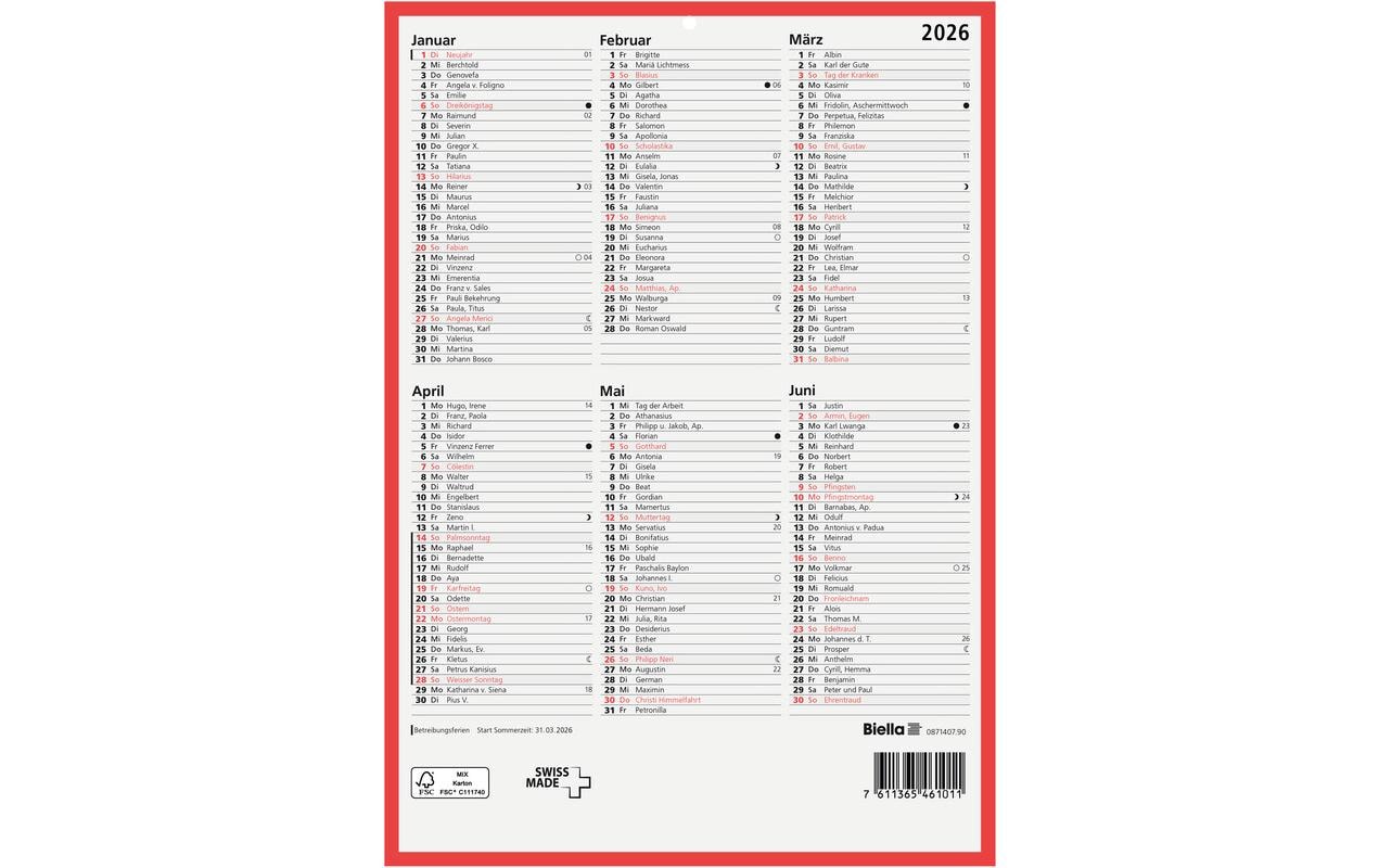 Biella Tafelkalender D, A4, 21 x 29.7 cm