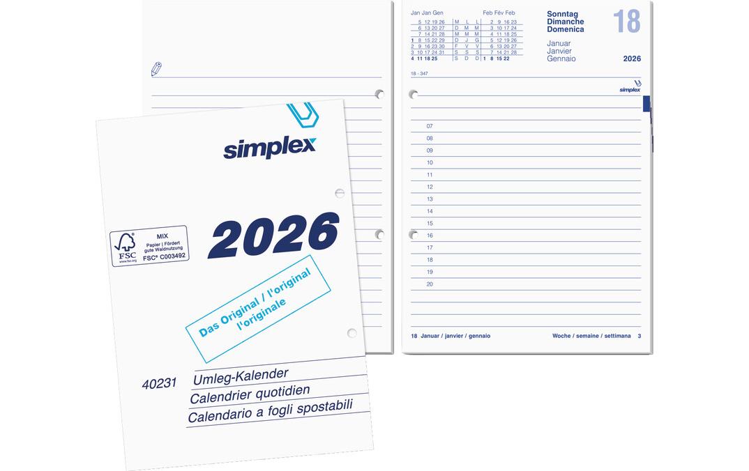 Simplex Pultkalender Umlegeblock 12 x 17 cm, 2026
