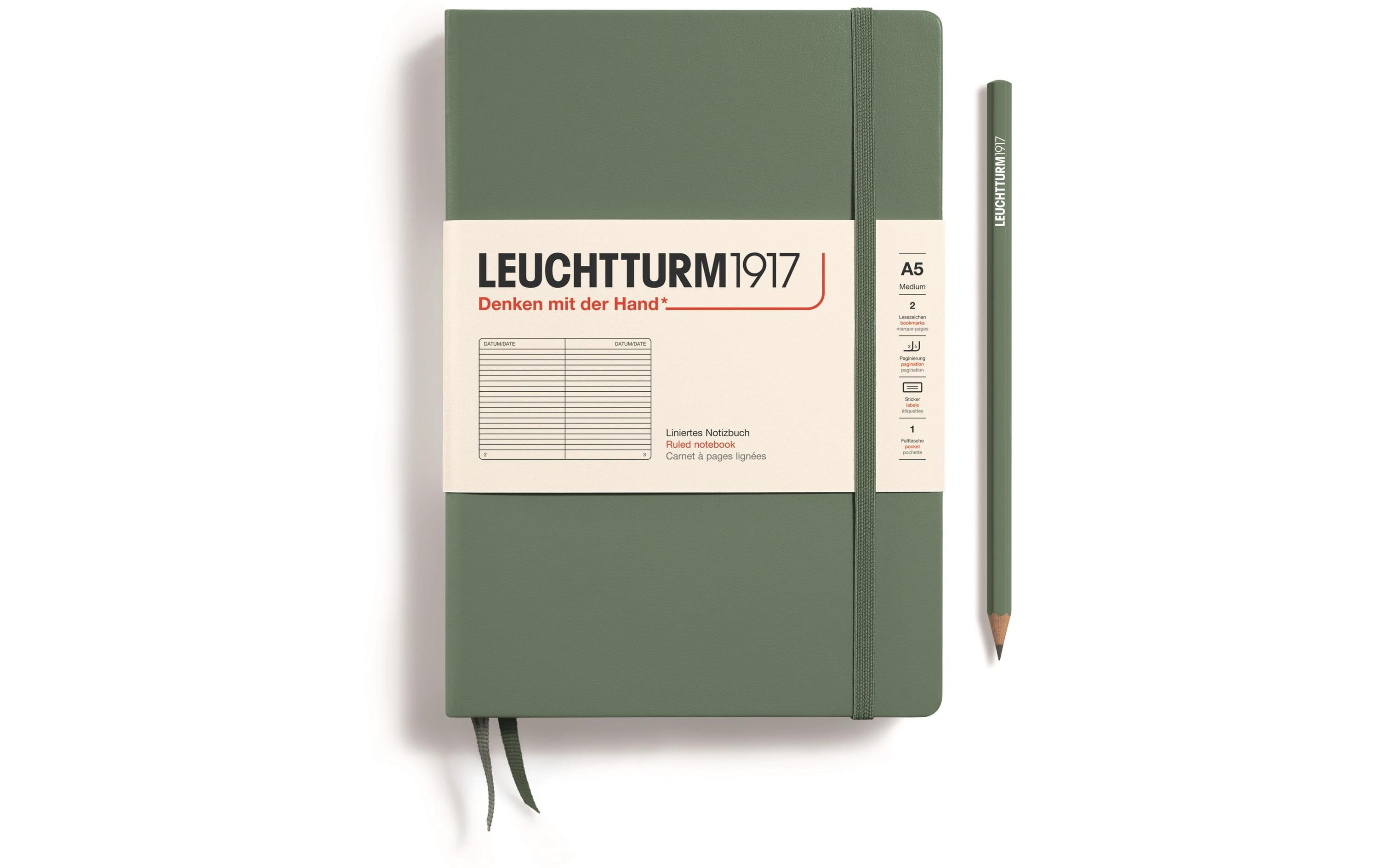 Leuchtturm Notizbuch Medium A5, Liniert, Olivgrün