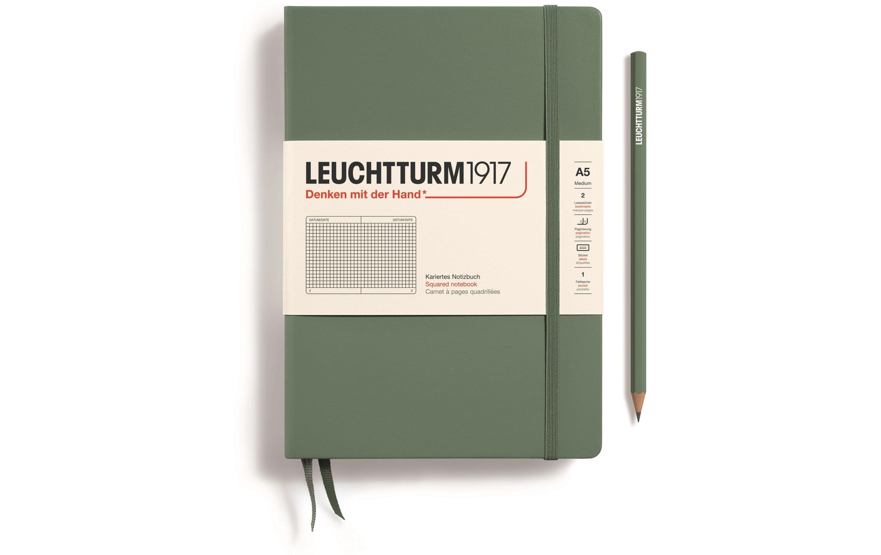 Leuchtturm Notizbuch Medium A5, Kariert, Olivgrün
