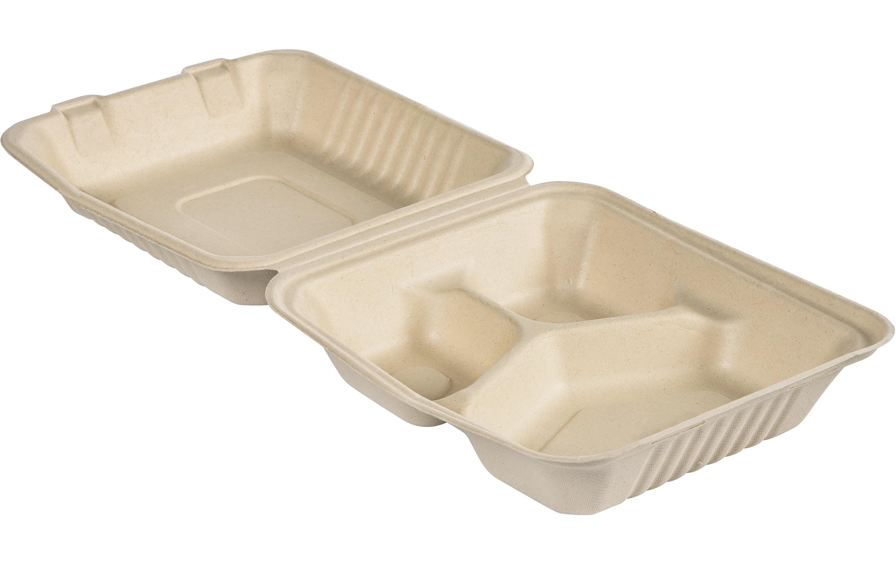 BioPak Menübox Hinged 325/90/90 ml Braun 3-Teilung, 50 Stück