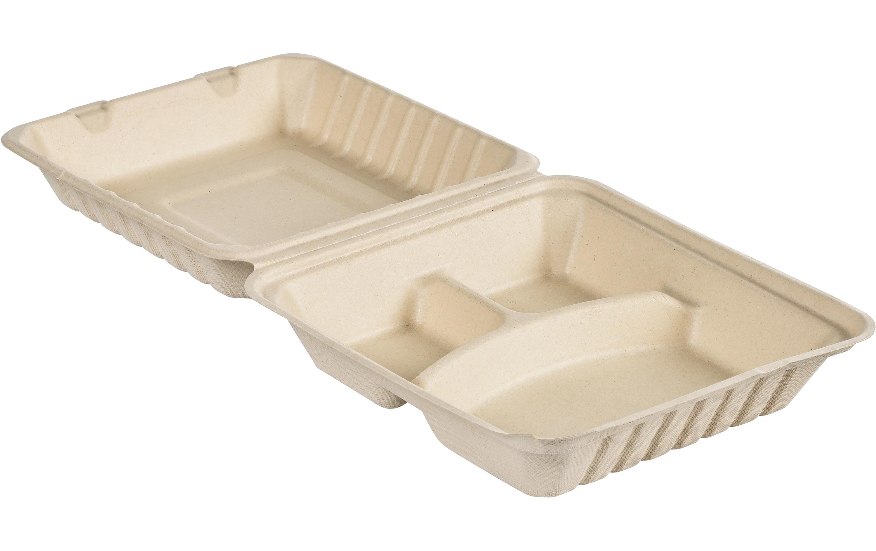 BioPak Menübox Hinged 350/120/120 ml Braun 3-Teilung, 50 Stück