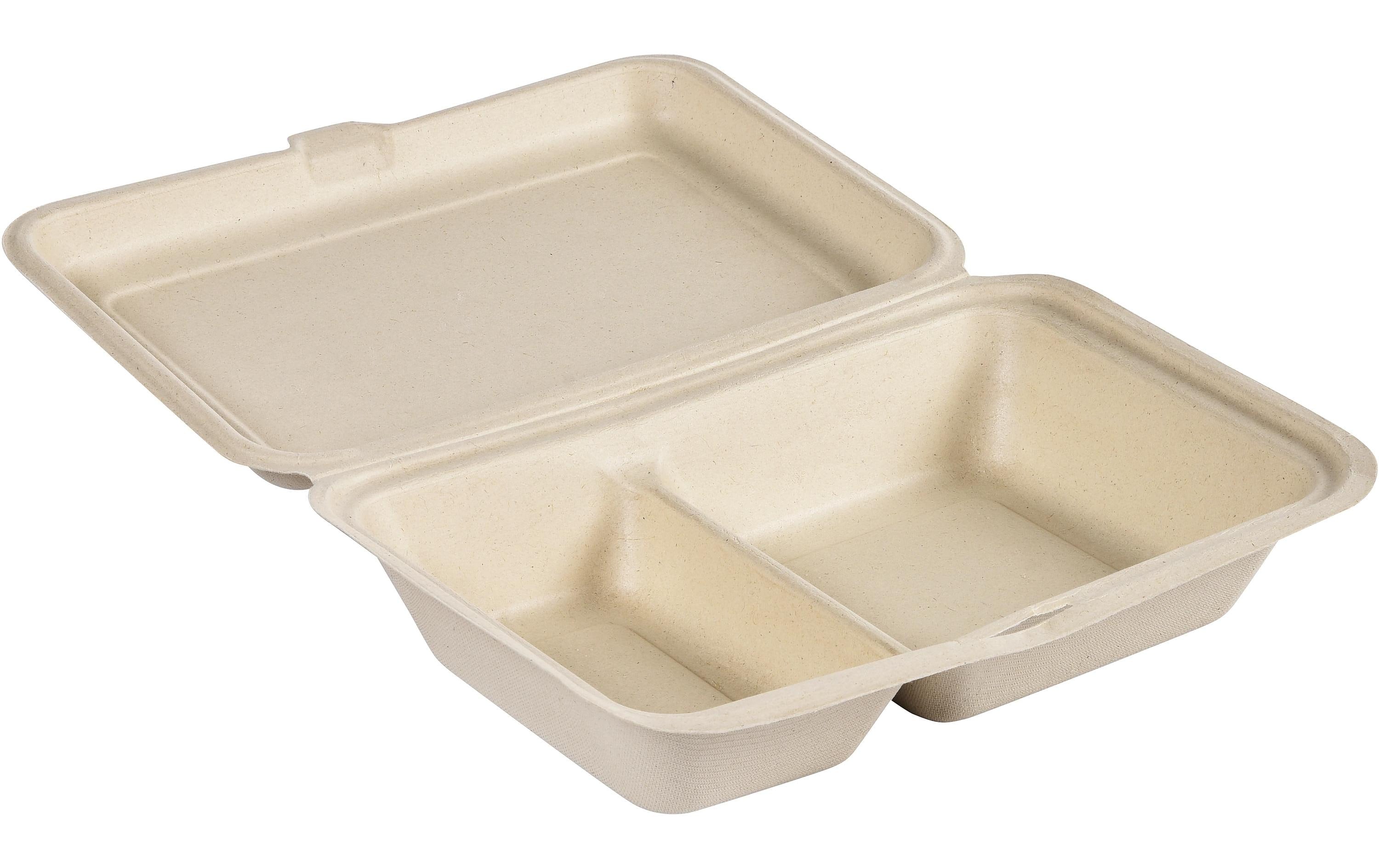 BioPak Menübox Hinged 470/300 ml Braun 2-Teilung, 50 Stück