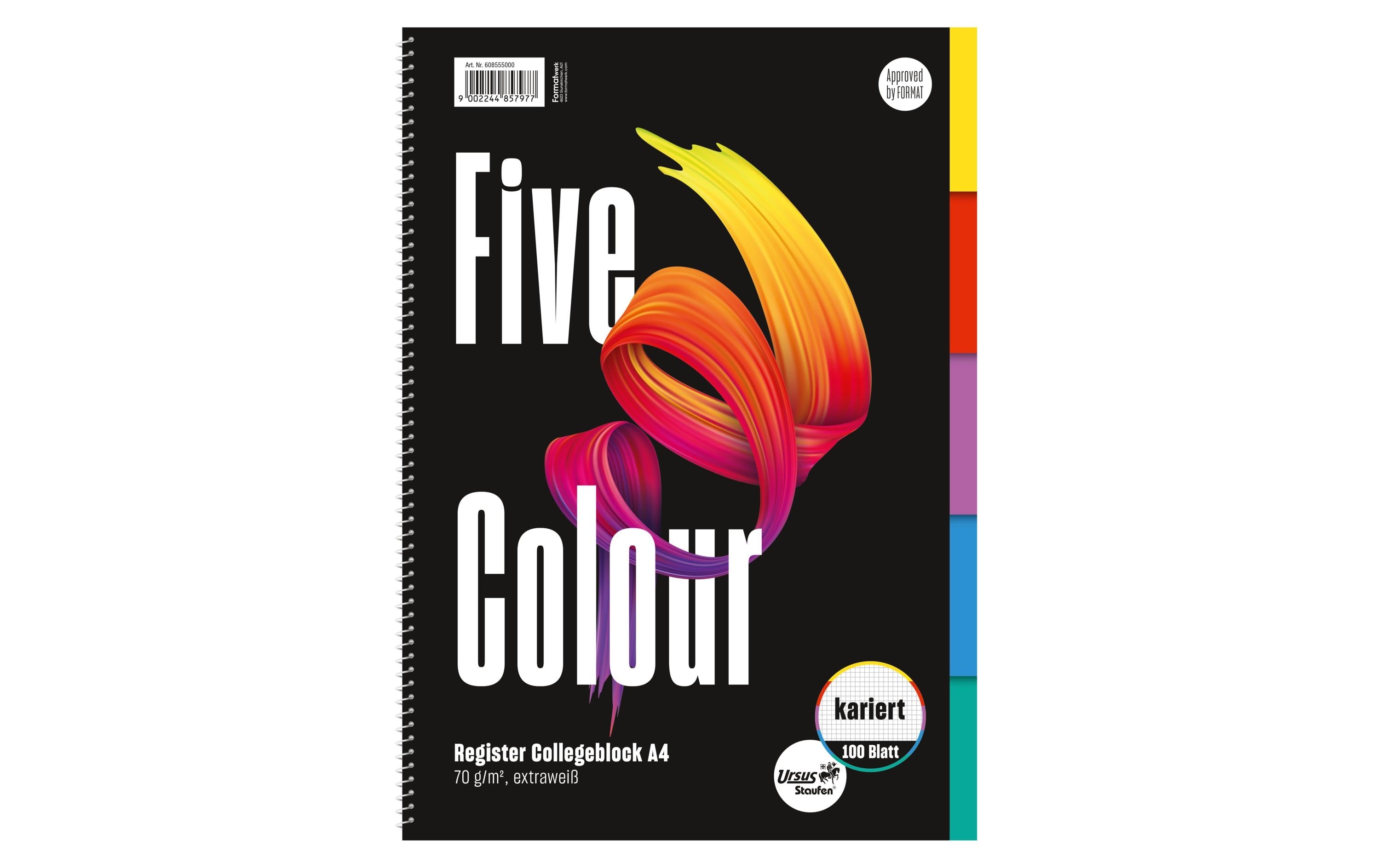 Ursusgreen Notizbuch Five Color Spiral A4, 100 Blatt, kariert