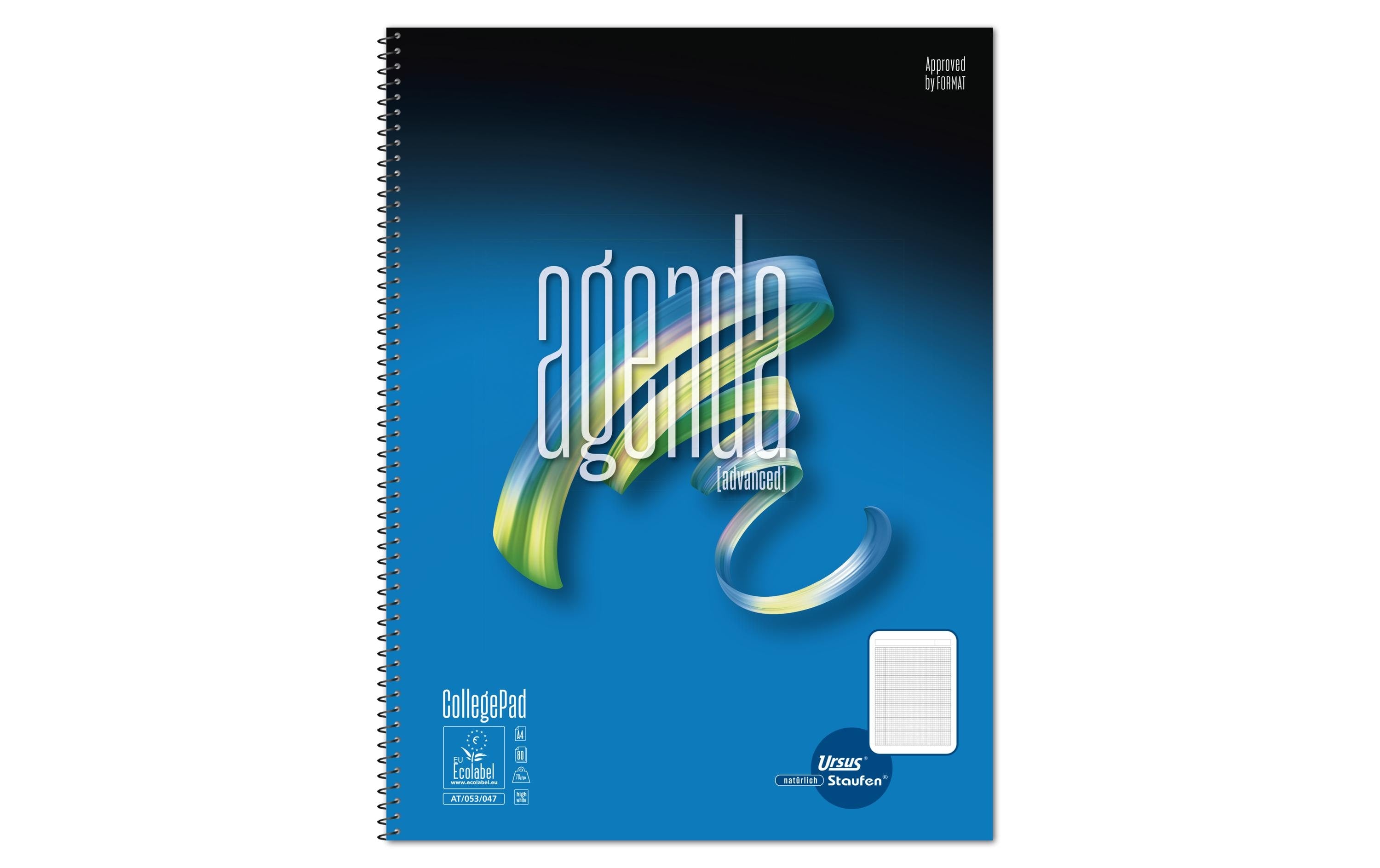 Ursusgreen Notizbuch Agenda Spiral A4, 80 Blatt, kariert