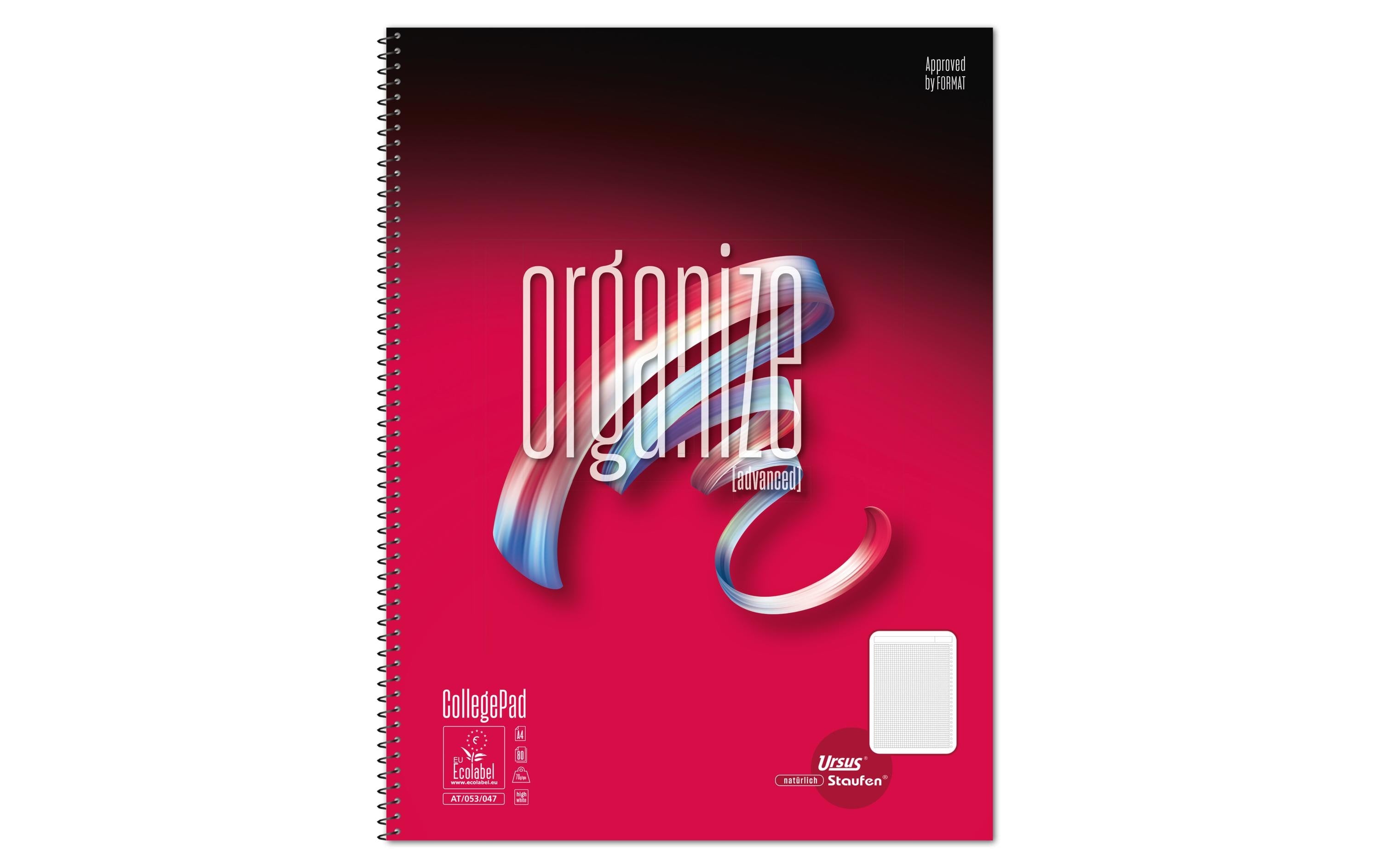 Ursusgreen Notizbuch Organize Spiral A4, 80 Blatt, kariert