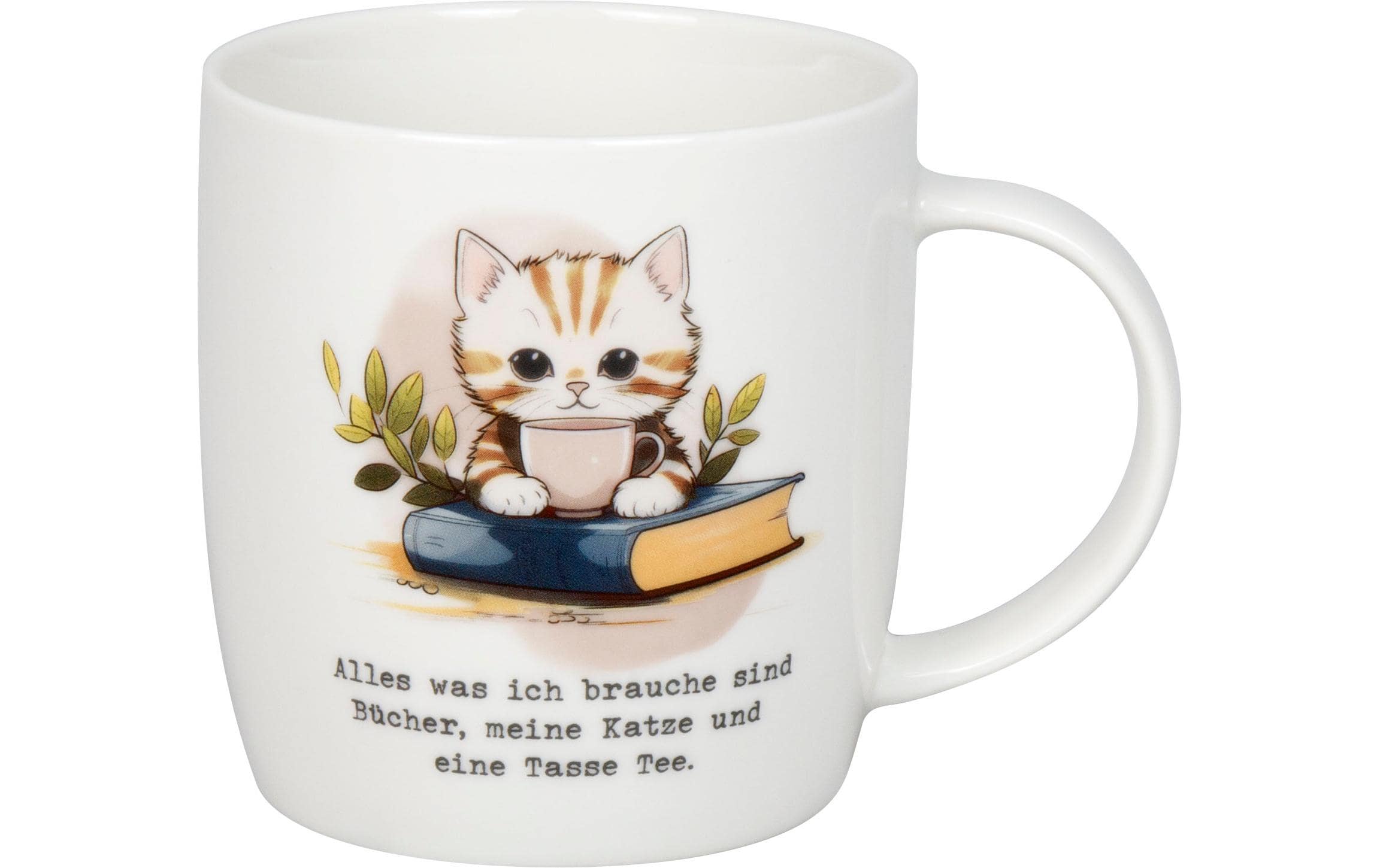 Könitz Teetasse Bücher, Katze & Tee 400 ml, Weiss