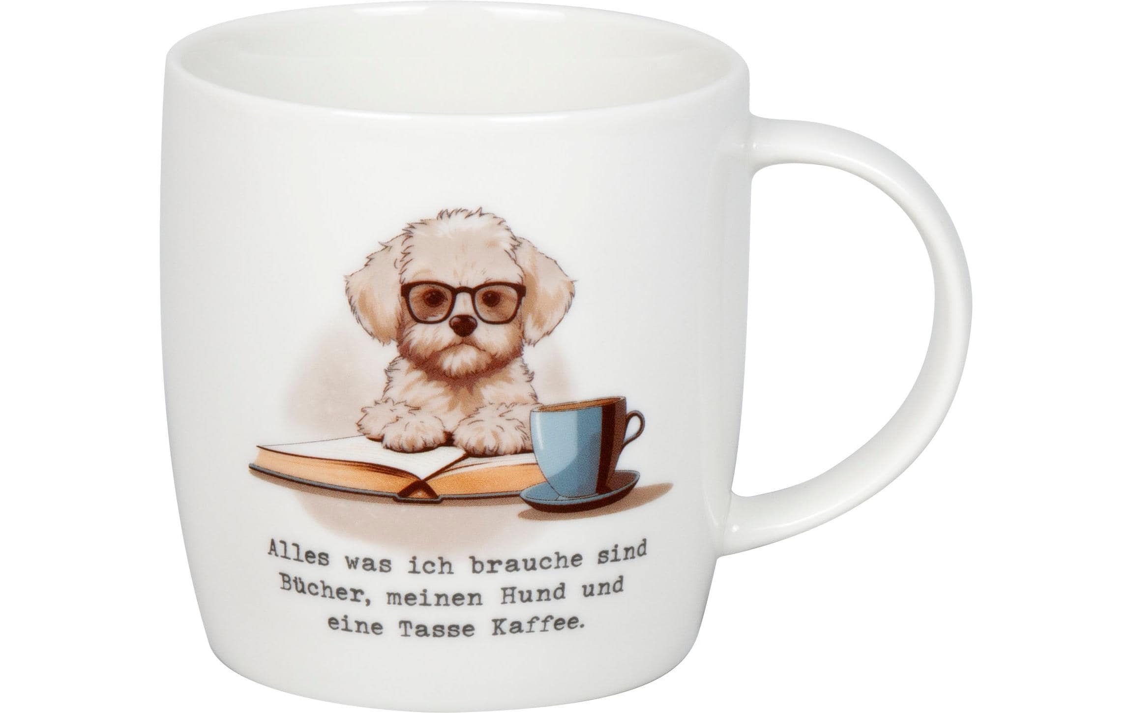 Könitz Teetasse Bücher, Hund & Kaffee 400 ml, Weiss