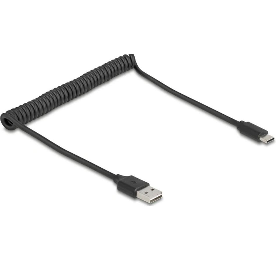 Delock USB 2.0-Spiralkabel USB A - USB C 0.8 m