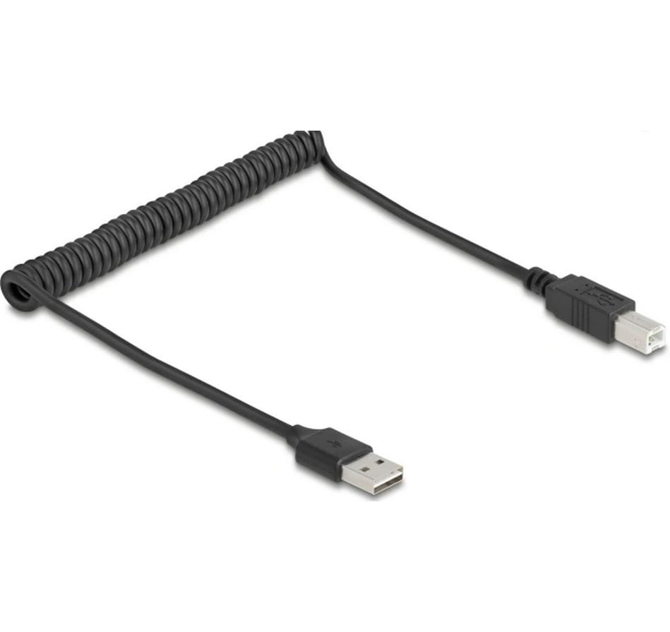 Delock USB 2.0-Spiralkabel USB A - USB B 0.8 m