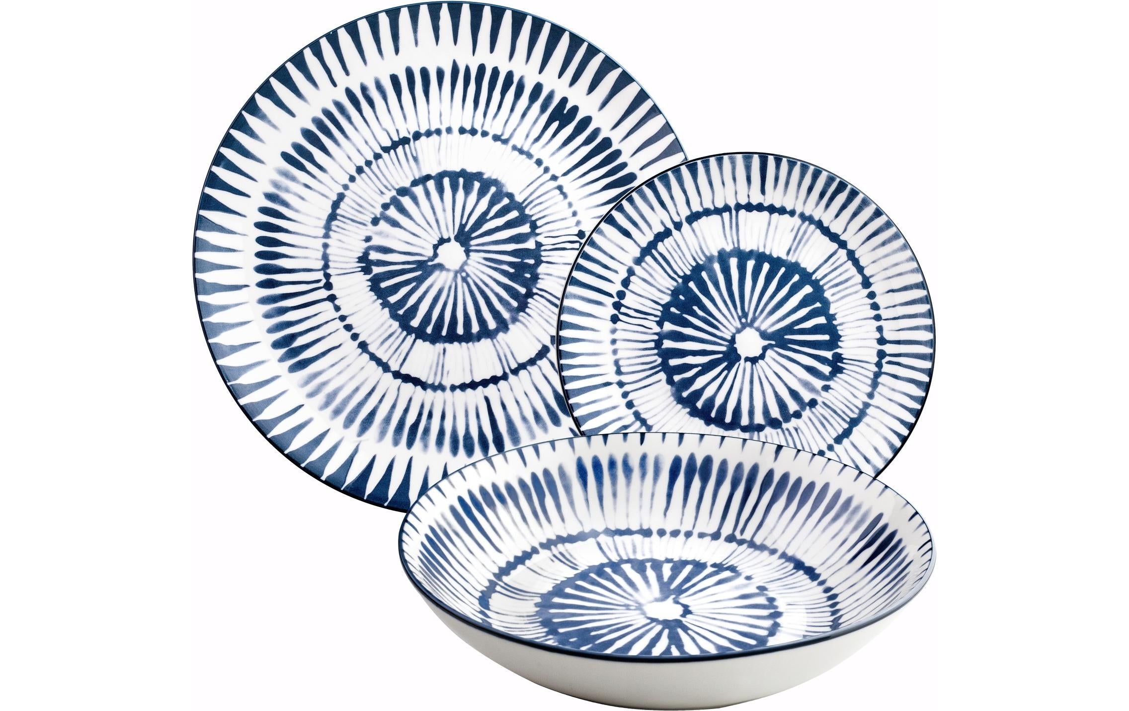 Ibili Teller-Set Zeeland 26.8-20-19.2 cm 12 Stück, Blau/Weiss