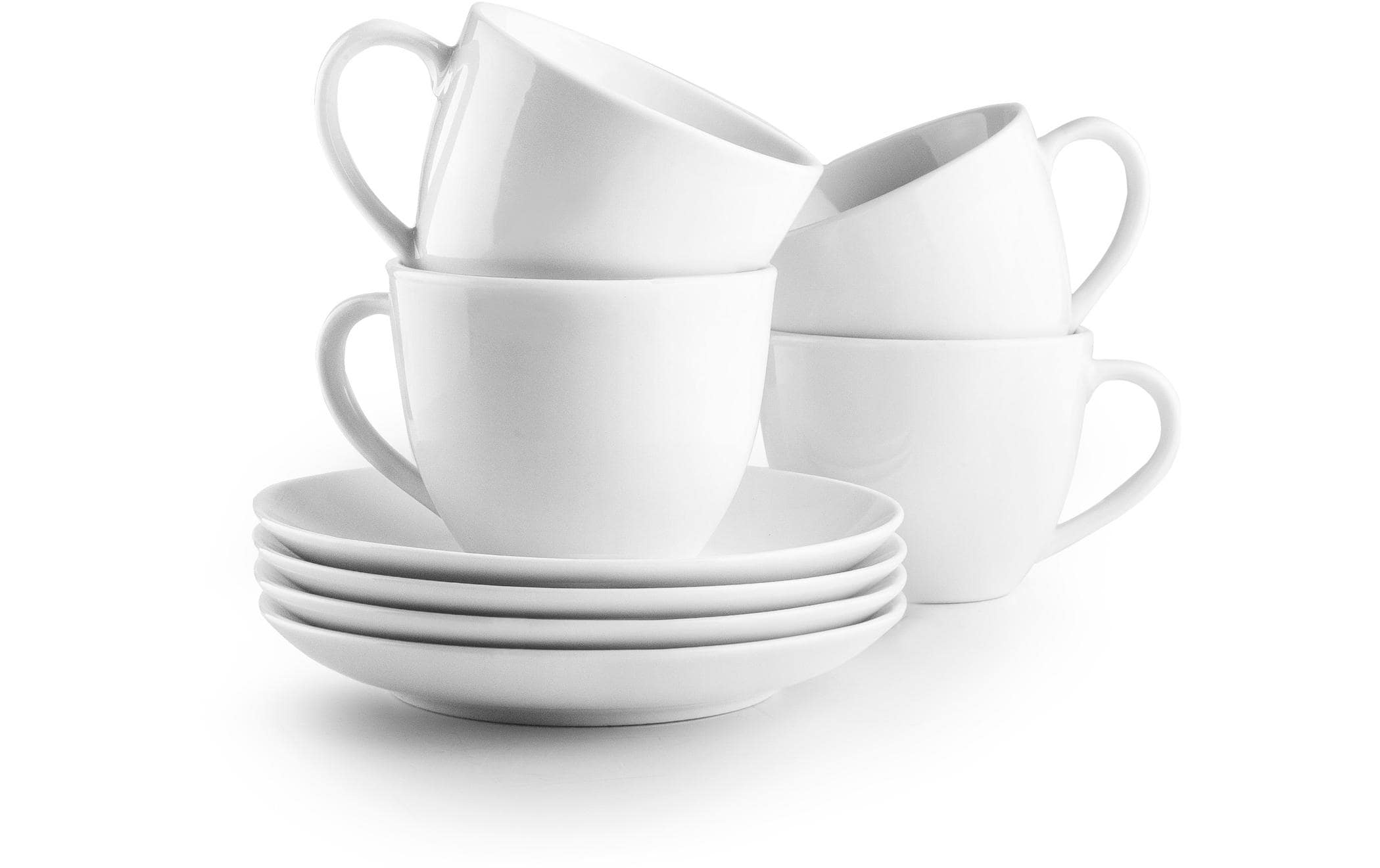 Ibili Tassen-Set mit Unterteller Castilla 310 ml, 4 Stück, Weiss