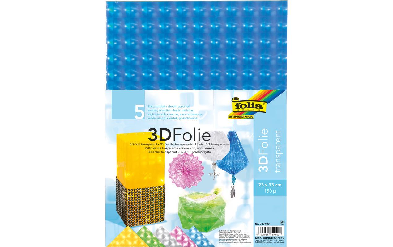 Folia Folie 3D, 23 x 33 cm, 5 Blatt, transparent, farbig sortiert