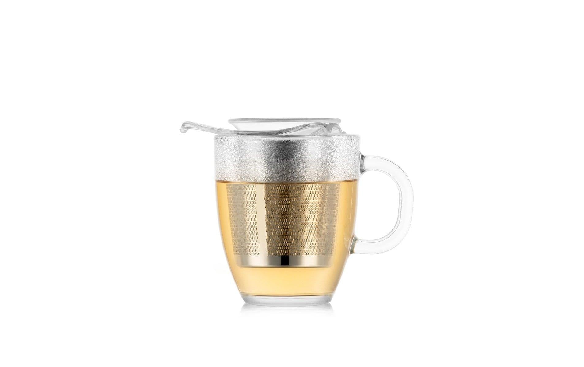 Bodum Glastasse mit Edelstahlfilter Yo-Yo Set Verchromt, 0.35 l