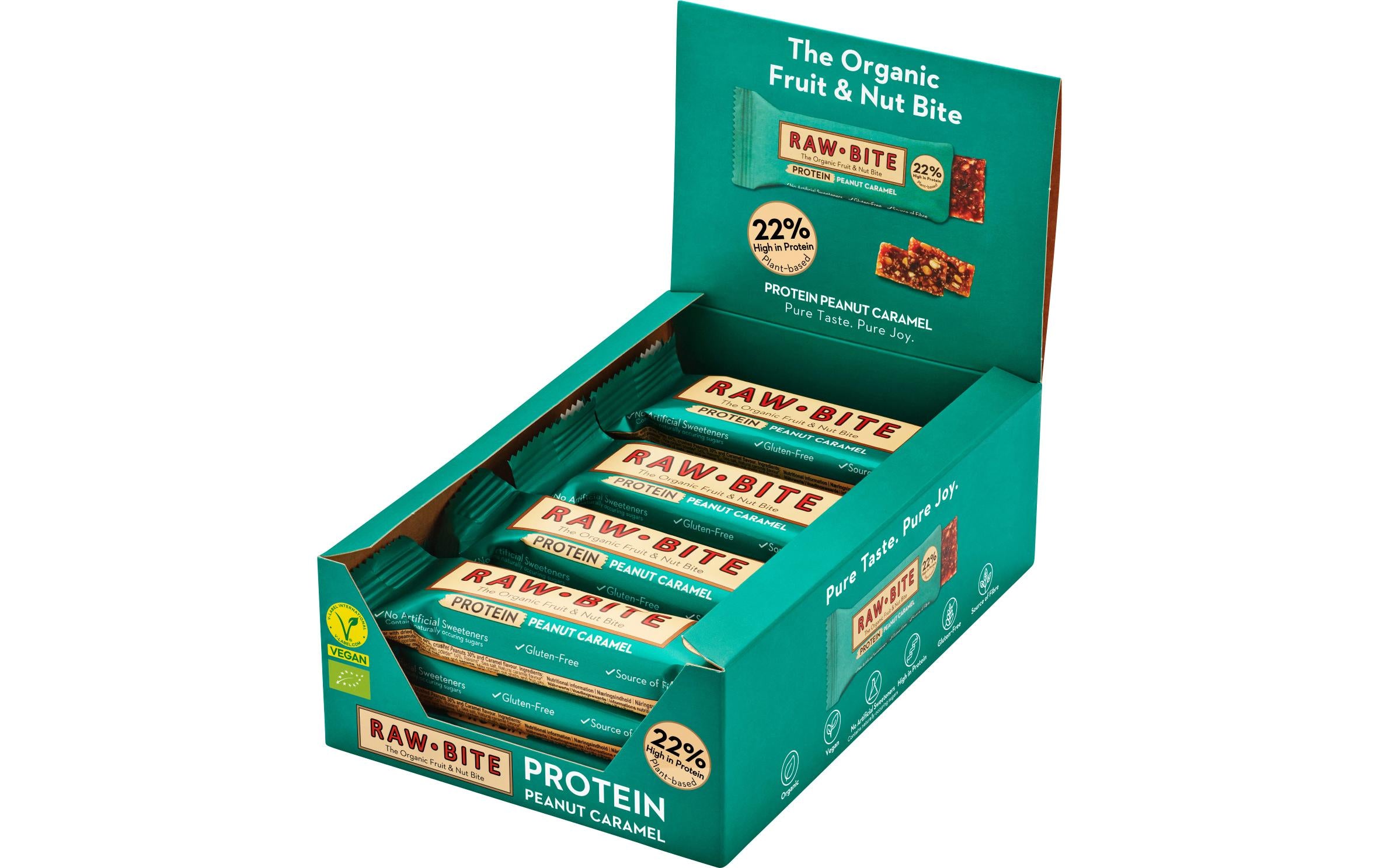 Rawbite Rohkostriegel Protein Peanut Caramel, 12 x 45g