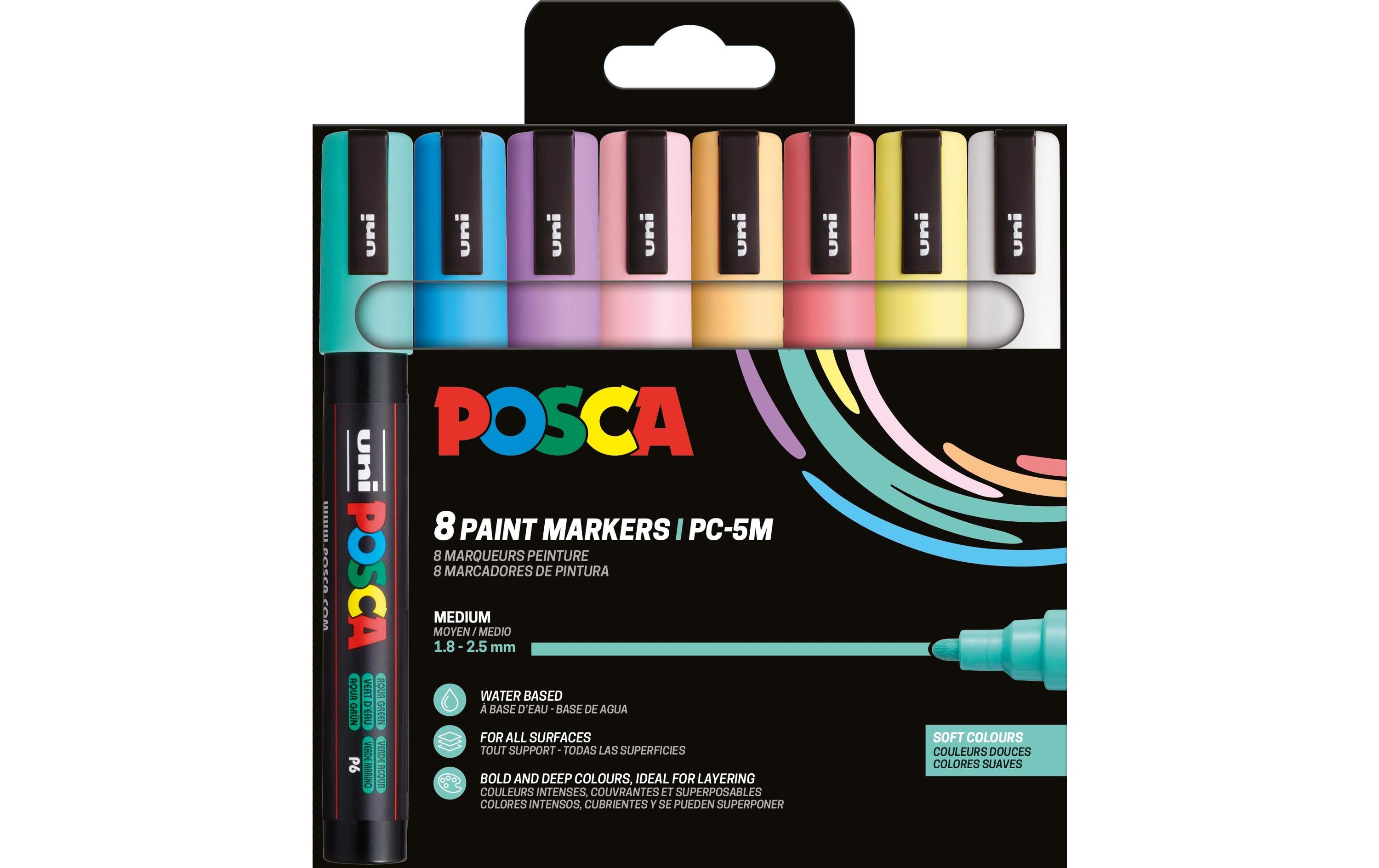 Uni Permanent-Marker POSCA Softcolors 1.8 - 2.5 mm, 8 Stück