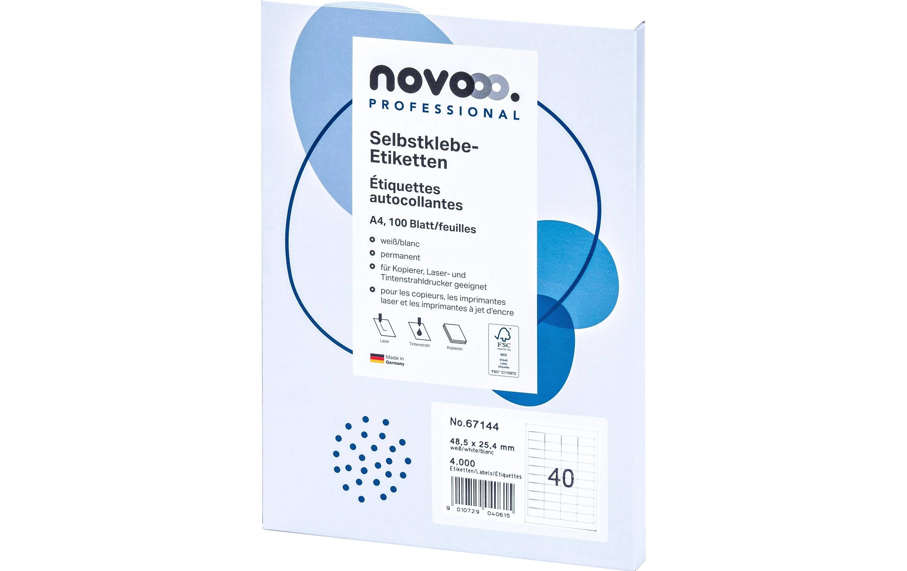 novooo. Selbstklebende Etiketten 48.5 x 25.4 mm, 40 Blatt
