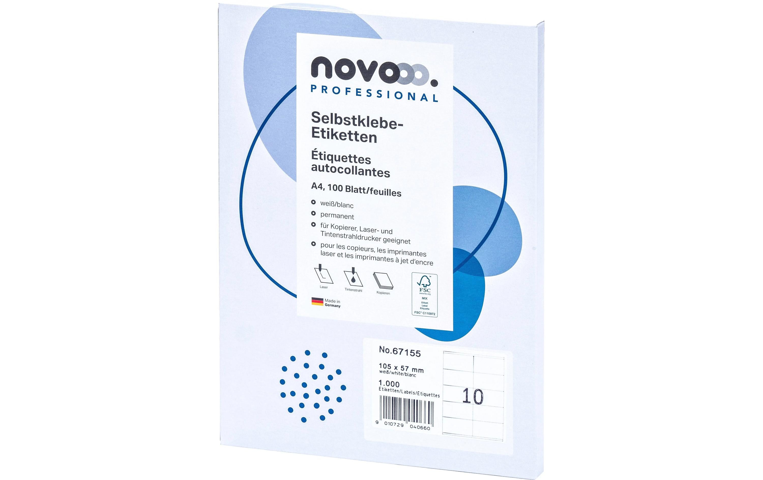novooo. Selbstklebende Etiketten 105 x 57 mm, 10 Blatt