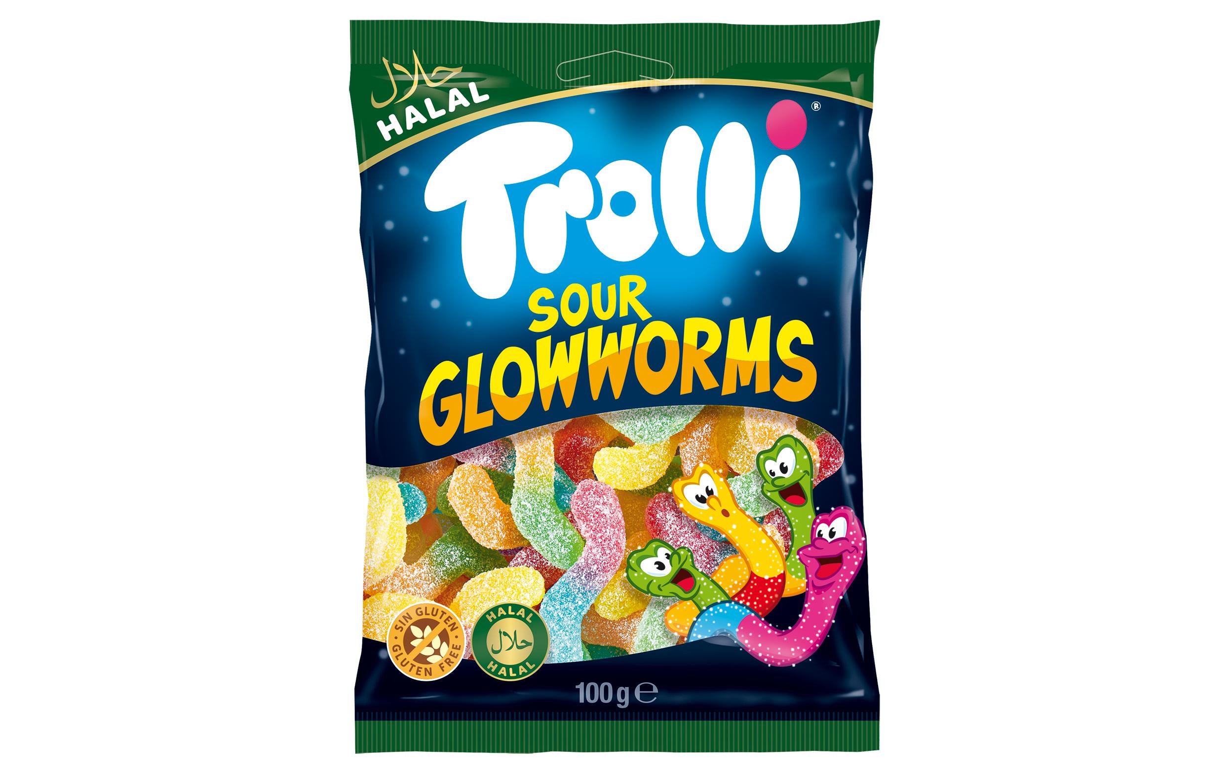 Trolli Gummibonbons Halal Sour Glowworms 100 g