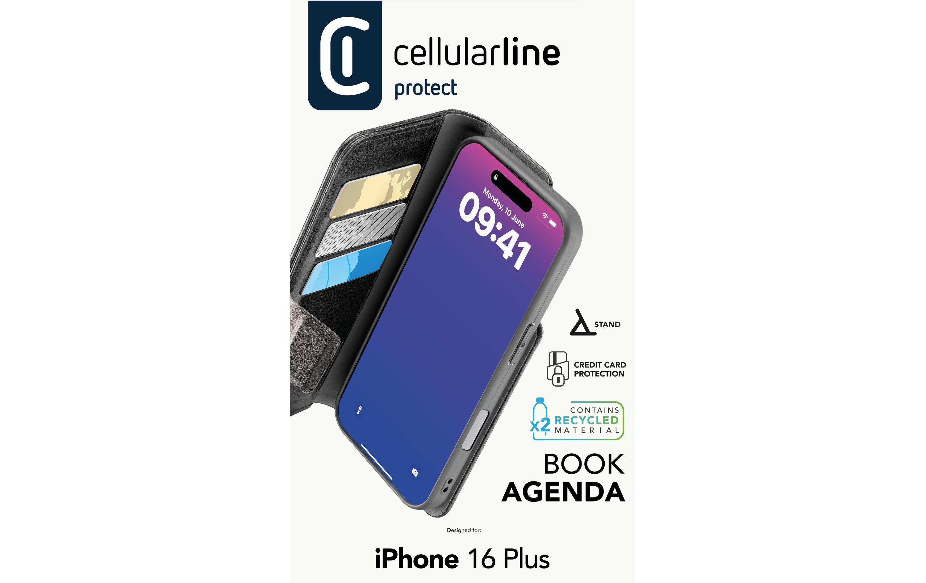 Cellular Line Book Cover Book Agenda 2 iPhone 16 Plus Schwarz