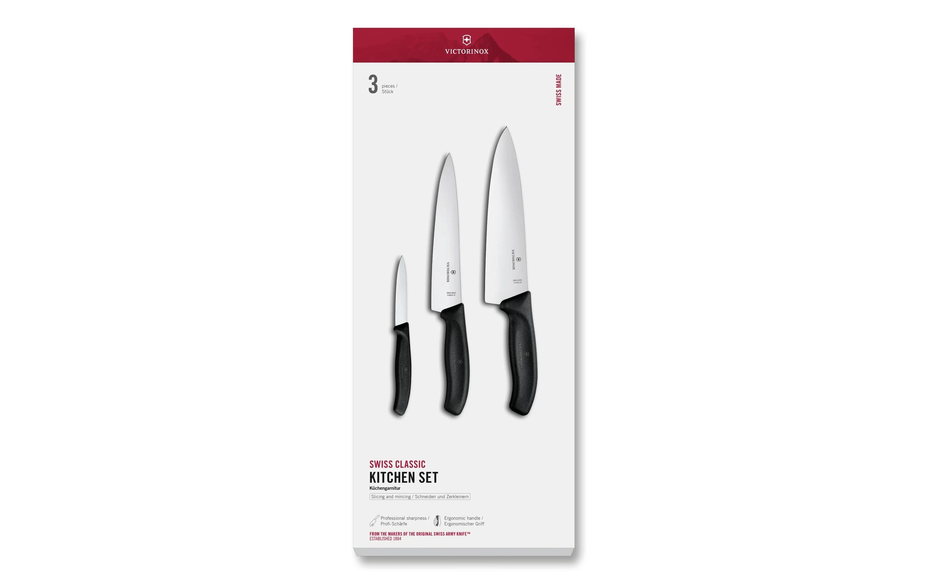 Victorinox Messer-Set Swiss Classic, 3-teilig, Schwarz, Geschenkbox