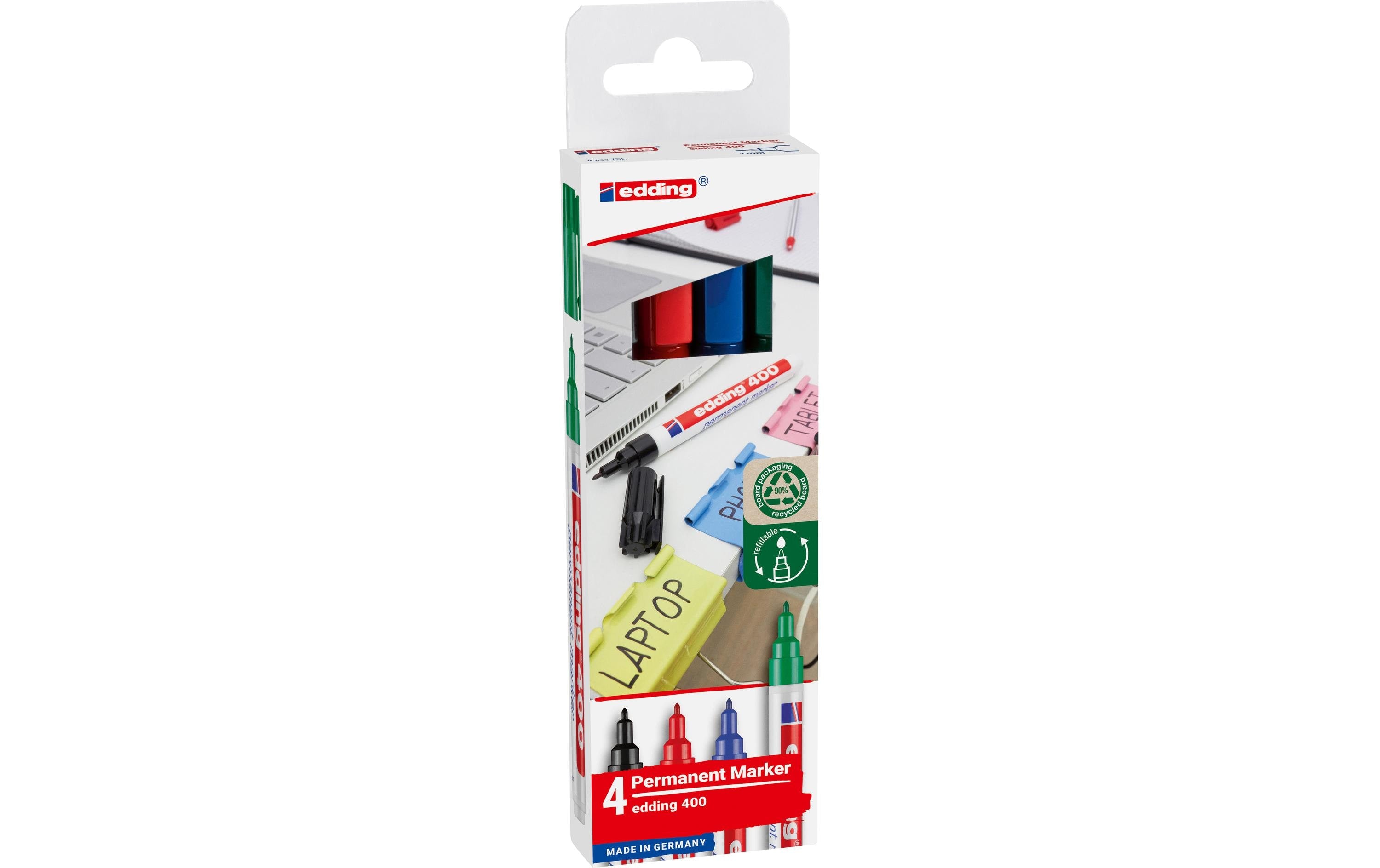 edding Edding Permanent-Marker 400, 4 Stück Blau/Grün/Rot/Schwarz