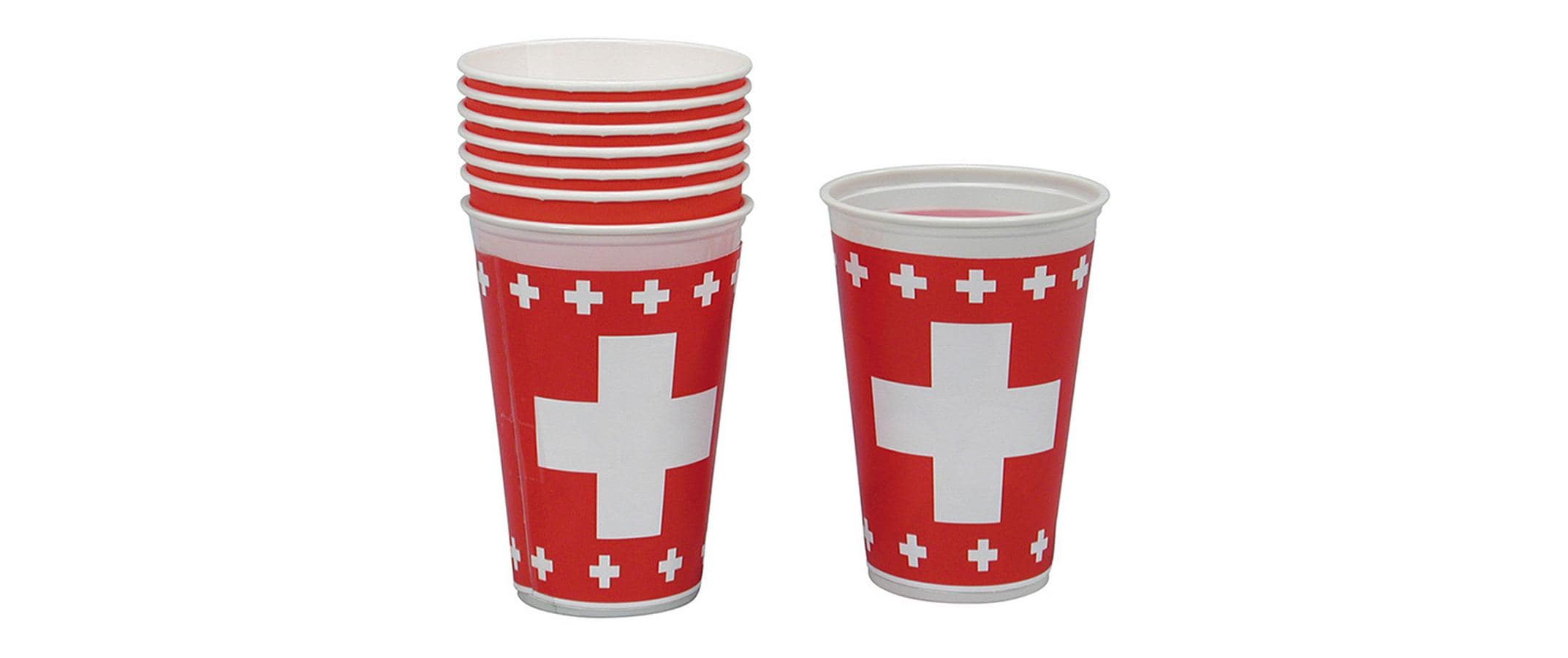 Haushaltsware Einwegbecher Schweizerkreuz 250 ml 8 Stück, Rot/Weiss