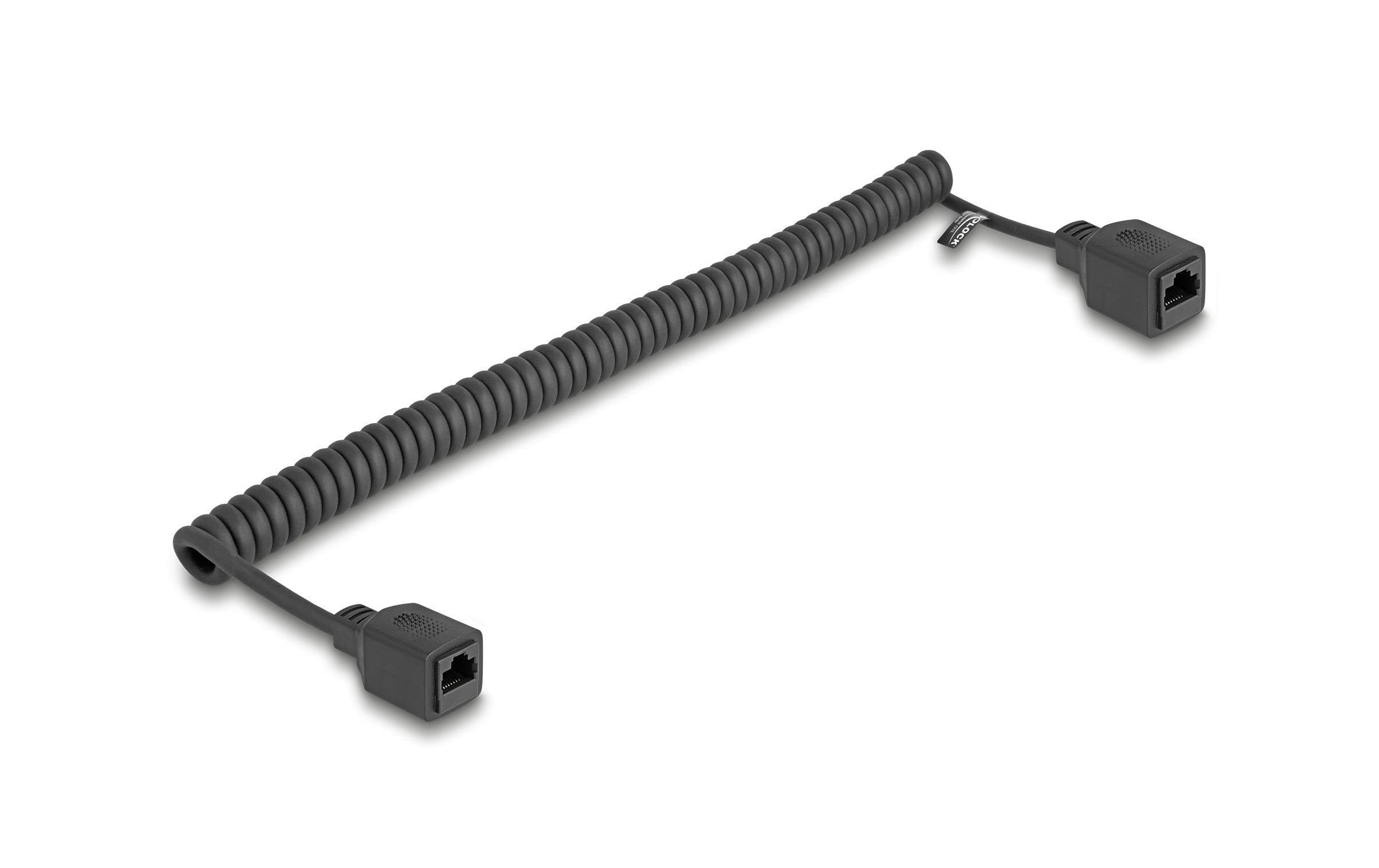 Delock RJ45 Spiralkabel Buchse zu Buchse Cat 5e, UTP, 2 m, Schwarz