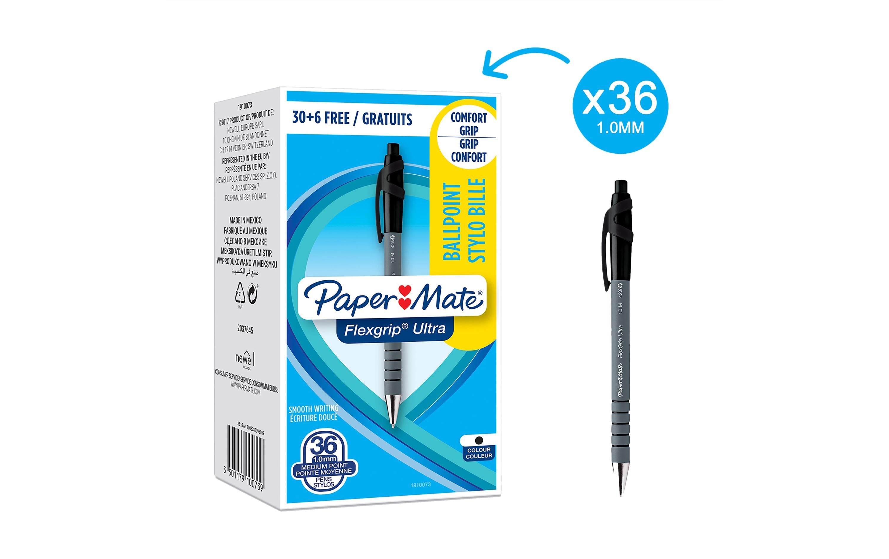 Paper Mate Kugelschreiber Flexgrip Ultra 1 mm, Schwarz,  36 Stück