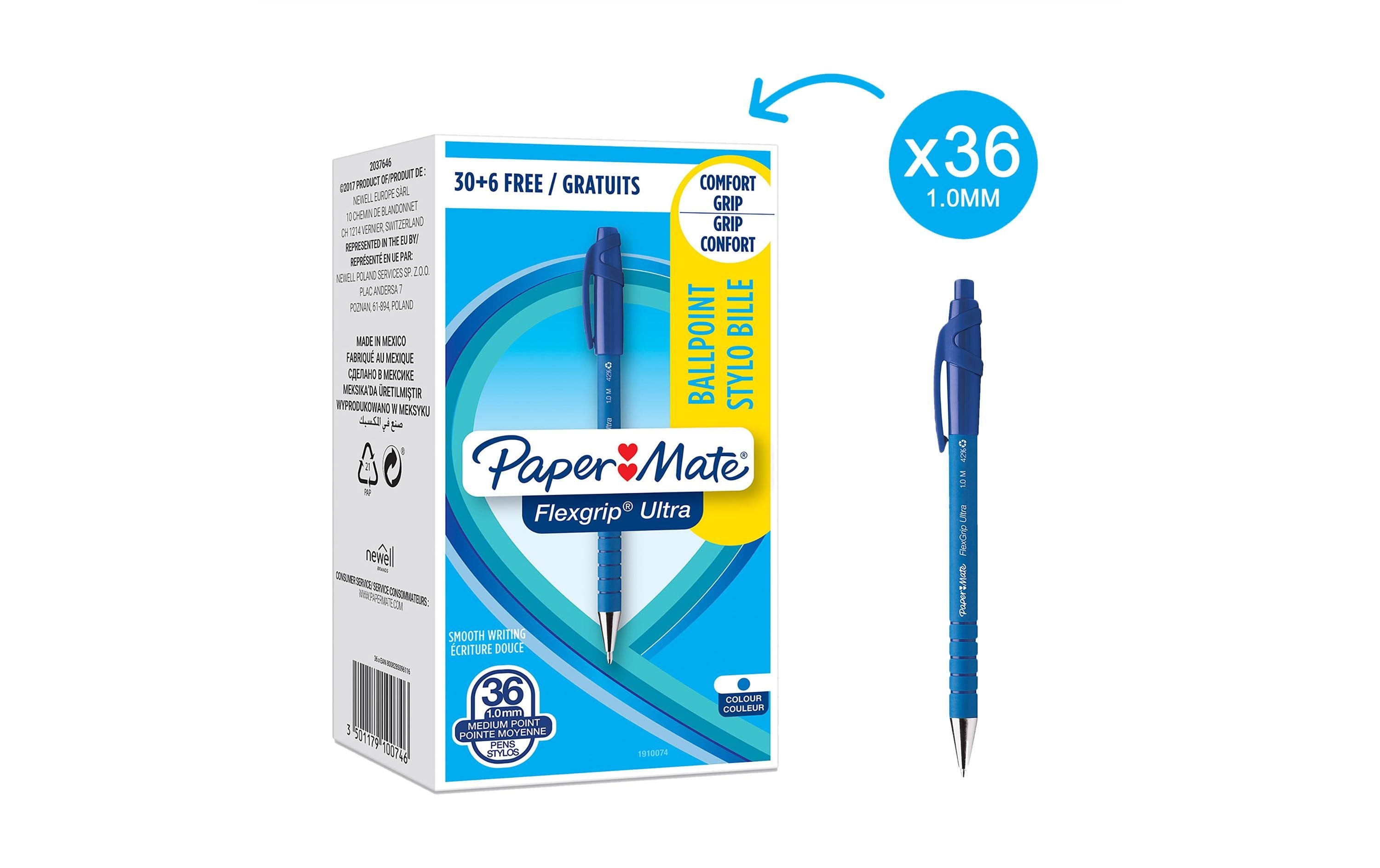 Paper Mate Kugelschreiber Flexgrip Ultra 1 mm, Blau,  36 Stück