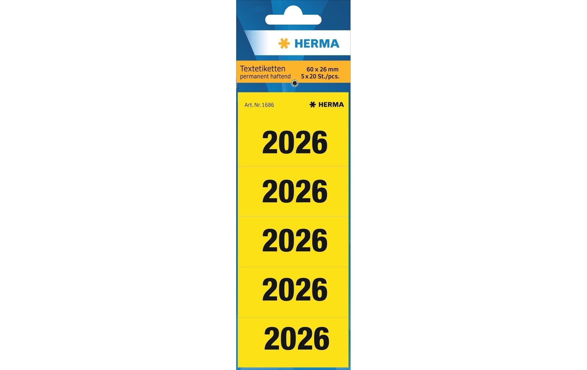 HERMA Ordneretiketten Jahreszahlen 2026 60x26 mm, Gelb, 100 Stück