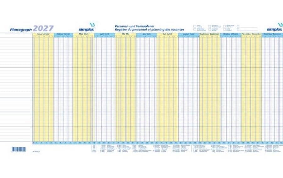 Simplex Jahresplaner Planograph 2027, 64 x 29.6 cm, 3er Set